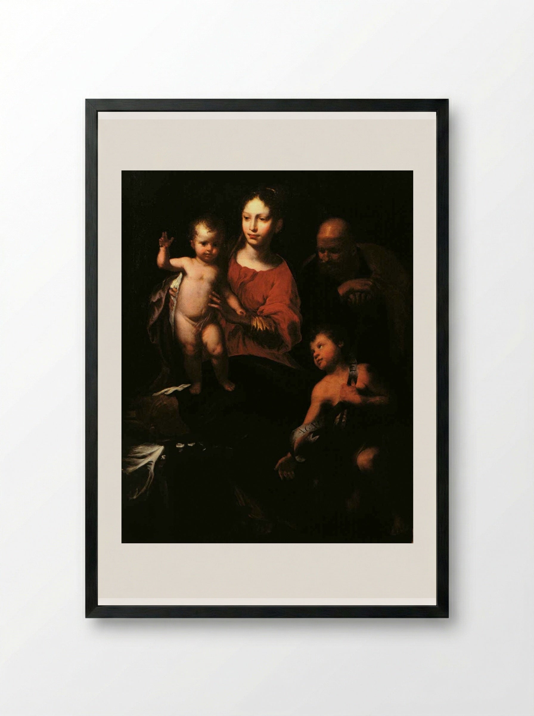 Holy Family with St. John the Baptist - Bernardo Strozzi - Framed Print Black