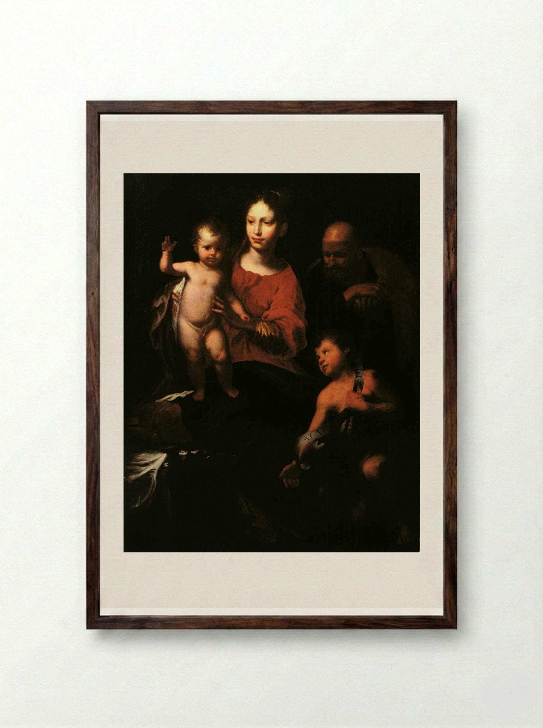 Holy Family with St. John the Baptist - Bernardo Strozzi - Framed Print Dark Wood