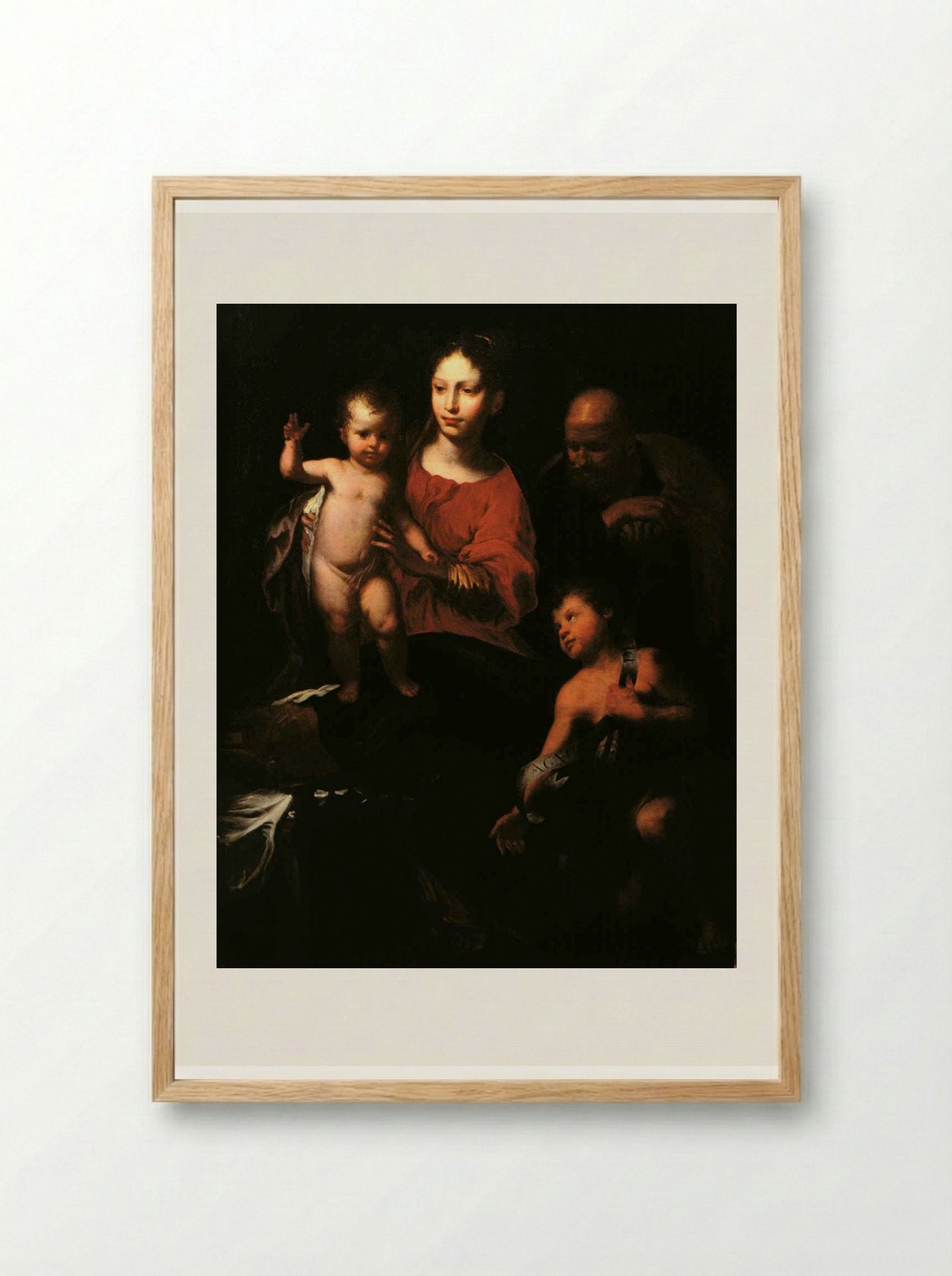 Holy Family with St. John the Baptist - Bernardo Strozzi - Framed Print Wood