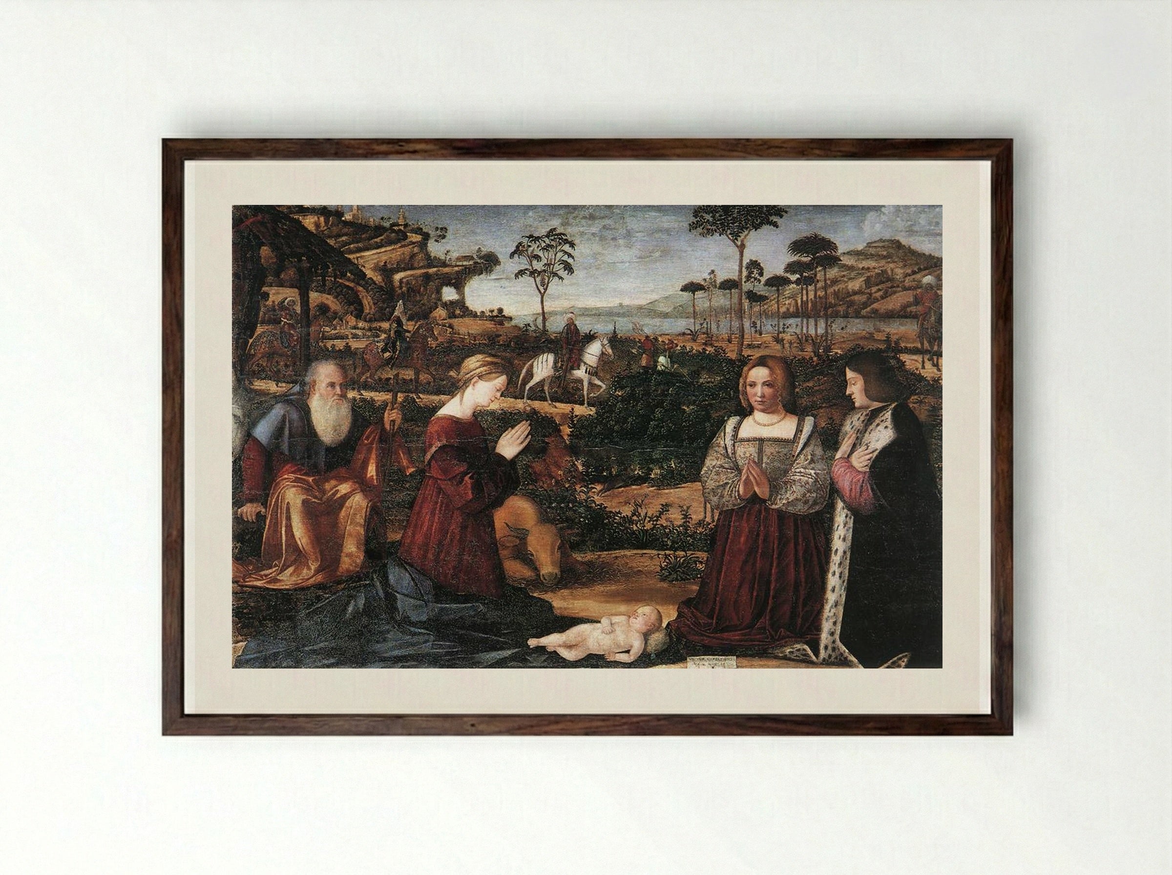 Holy Family with Two Donors - Vittore Carpaccio - Framed Print Dark Wood