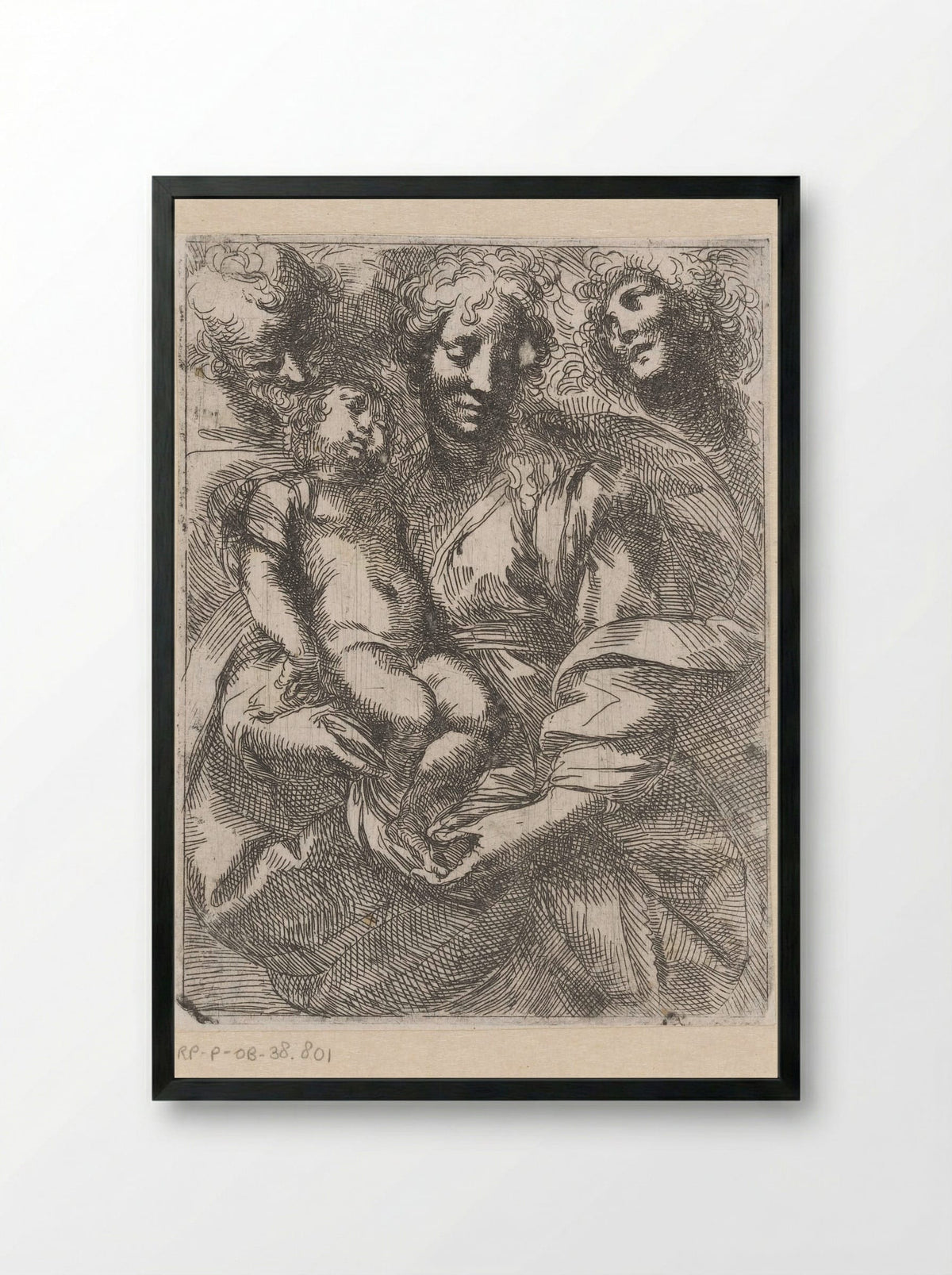 Holy Family with an Angel - Giulio Cesare Procaccini - Framed Print Black