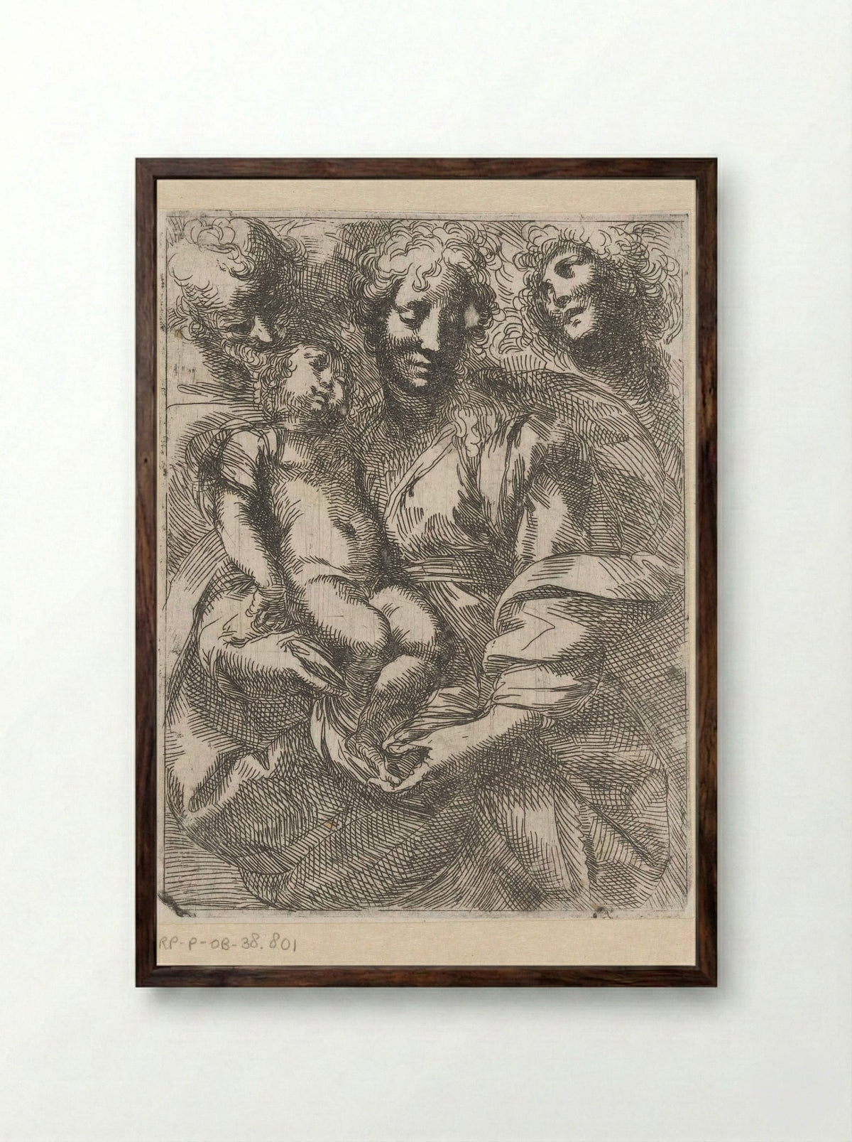 Holy Family with an Angel - Giulio Cesare Procaccini - Framed Print Dark Wood