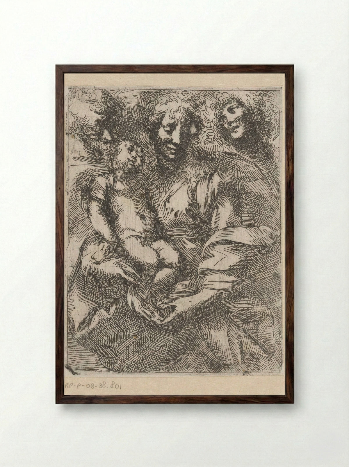 Holy Family with an Angel - Giulio Cesare Procaccini - Framed Print Dark Wood