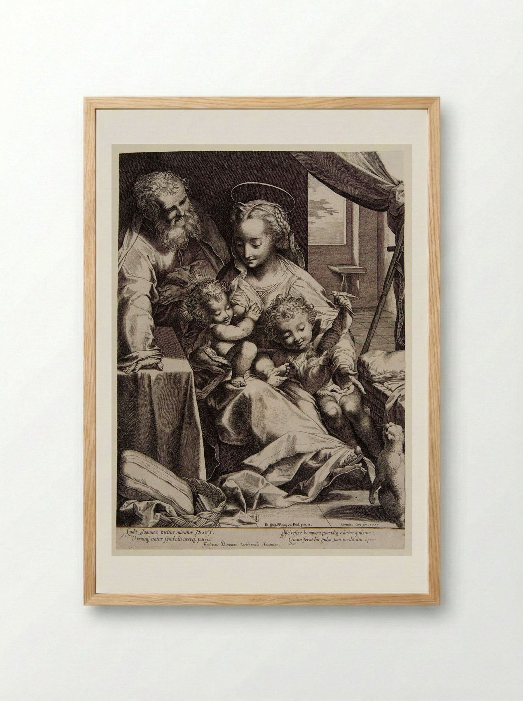 Holy Family with the Cat - Cornelis Cort - Framed Print Wood