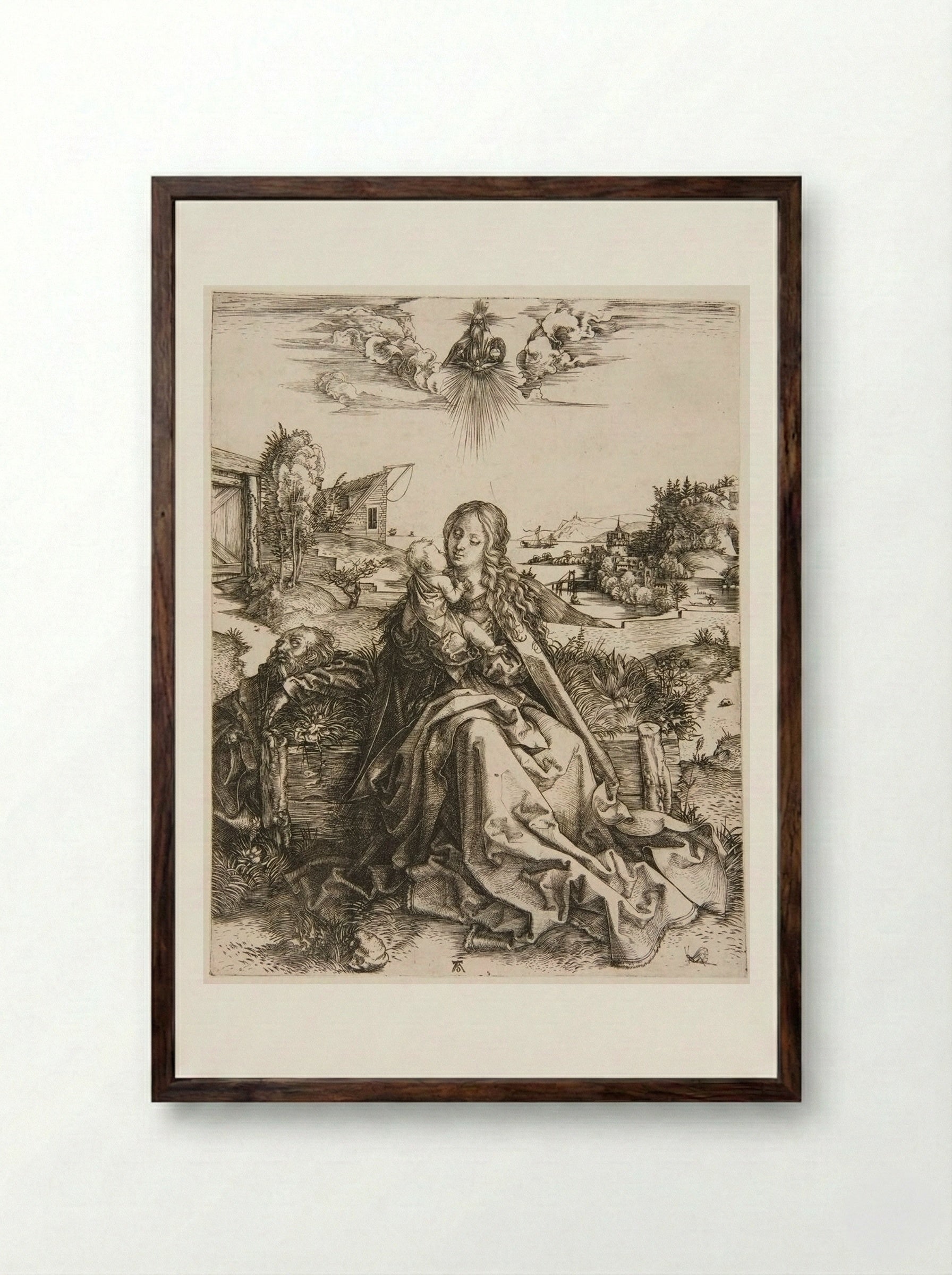 Holy Family with the Dragonfly - Albrecht Dürer - Framed Print Dark Wood