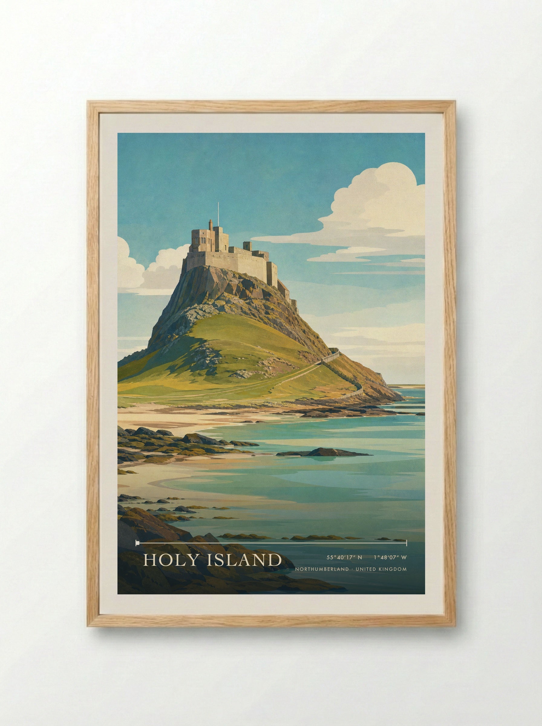 Holy Island Northumberland United Kingdom Travel Poster - Framed Print Wood