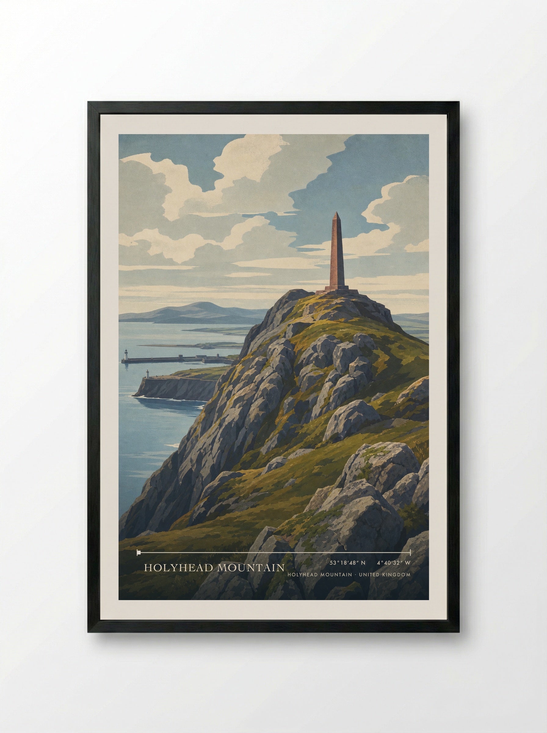 Holyhead Mountain United Kingdom Travel Poster - Framed Print Black