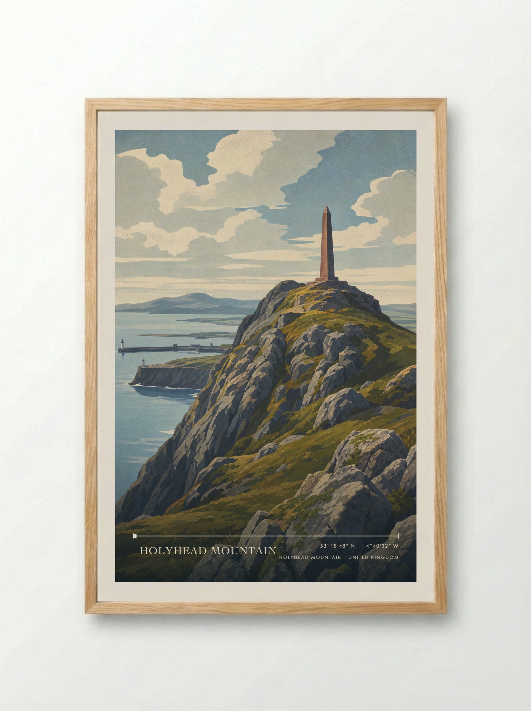 Holyhead Mountain United Kingdom Travel Poster - Framed Print Wood