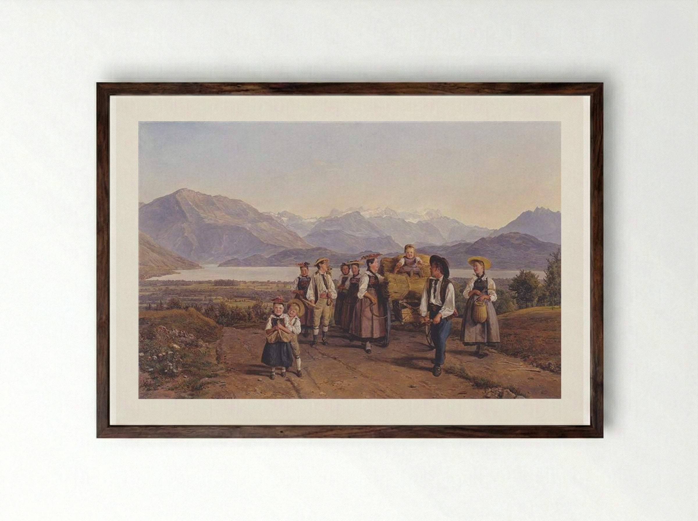 Homecoming from the harvest (On Lake Zug) - Ferdinand Georg Waldmüller - Framed Print Dark Wood