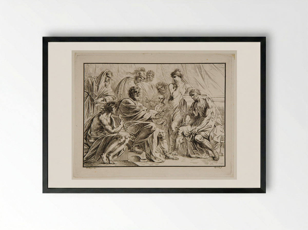 Homer Reciting His Poems to a Circle of Listeners - Carl Joseph Alois Agricola - Framed Print Black