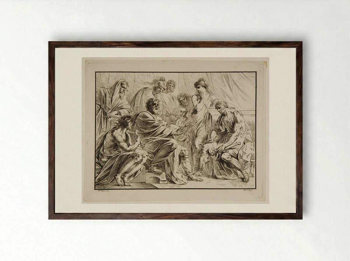 Homer Reciting His Poems to a Circle of Listeners - Carl Joseph Alois Agricola - Framed Print Dark Wood