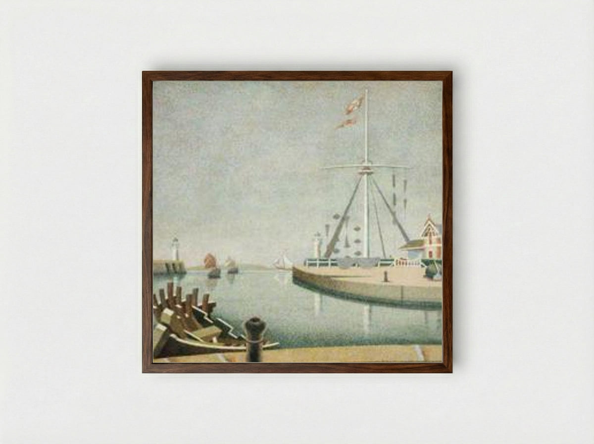 Honfleur, France, Entrance to the Harbour - Edward Wadsworth - Framed Print Dark Wood