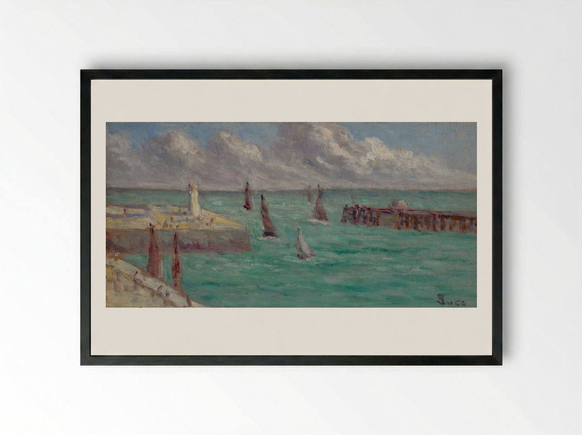 Honfleur, Le Phare Et La Jetée - Maximilien Luce - Framed Print Black