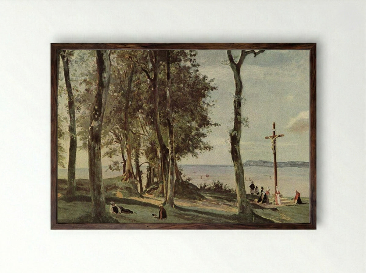 Honfleur: Calvary - Camille Corot - Framed Print Dark Wood