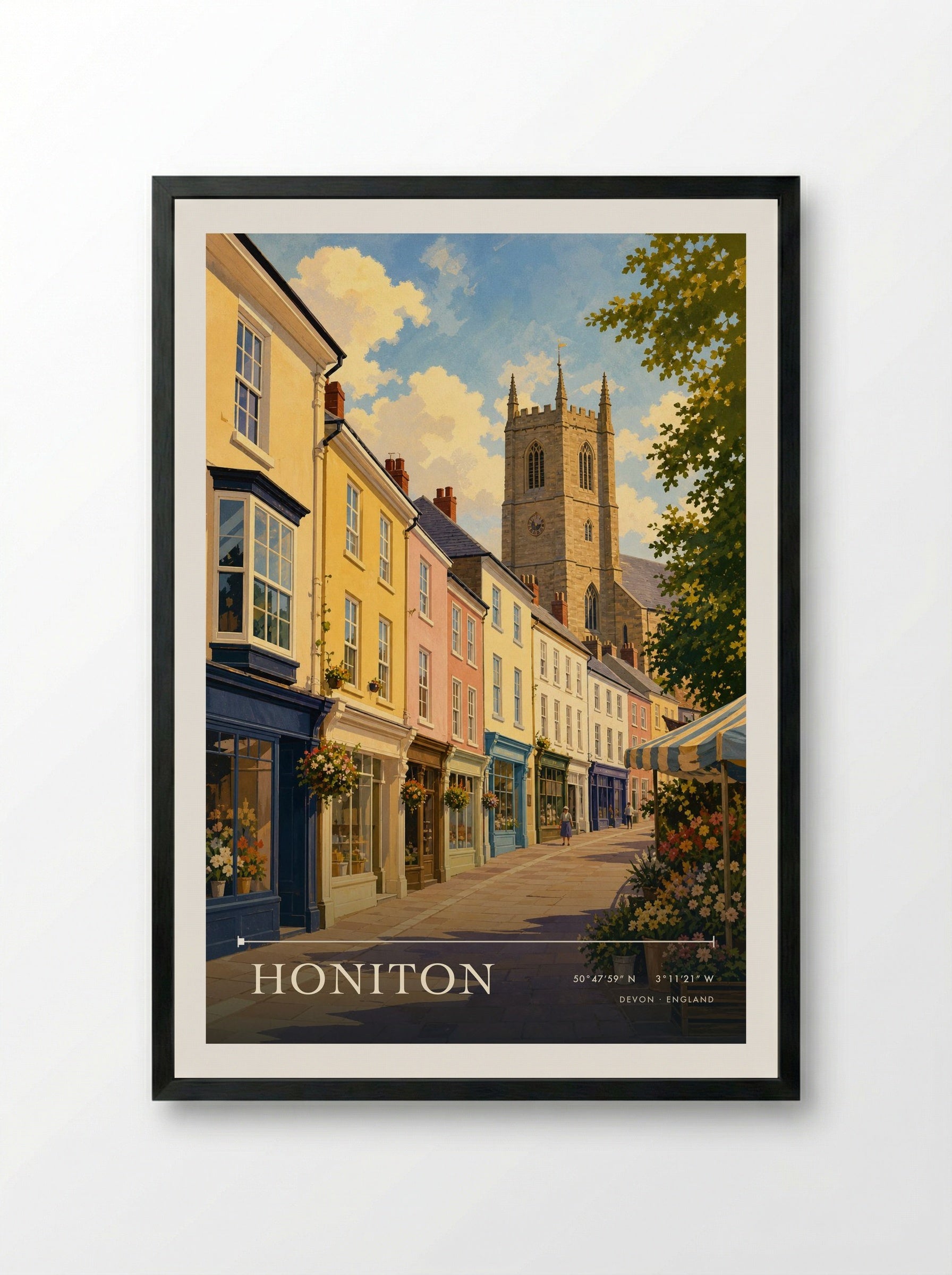 Honiton Devon England Travel Poster - Framed Print Black