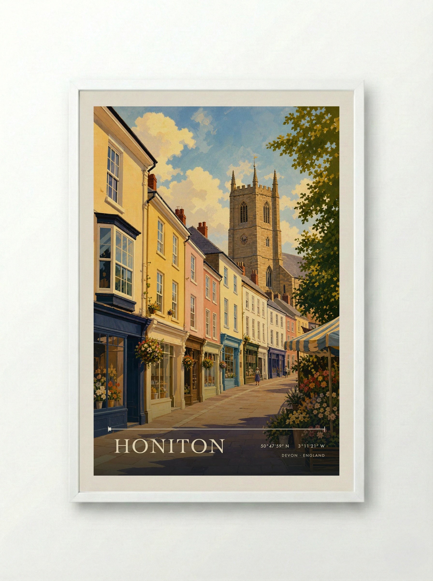 Honiton Devon England Travel Poster - Framed Print White