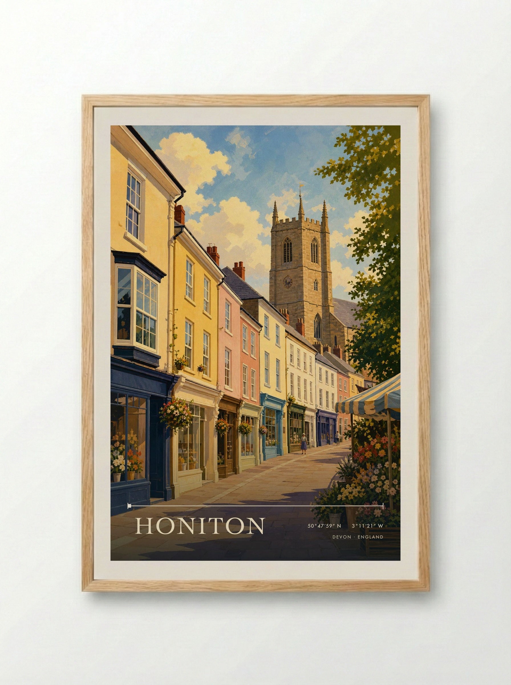 Honiton Devon England Travel Poster - Framed Print Wood