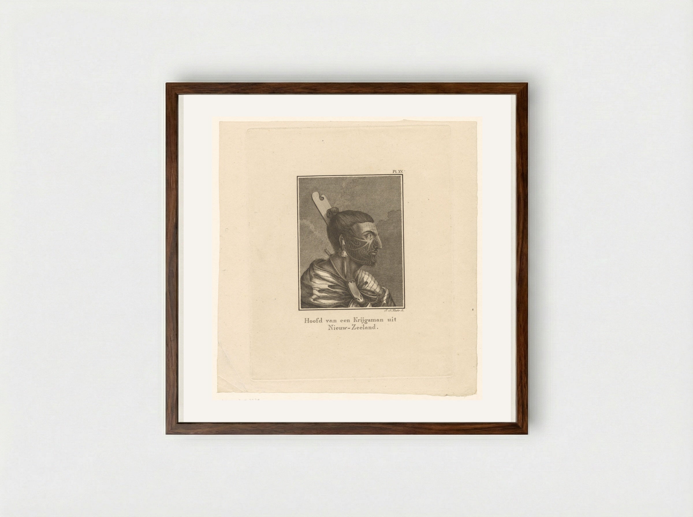 Hoofd van een Krijgsman uit Nieuw-Zeeland - Johann Sebastian Klauber - Framed Print Dark Wood