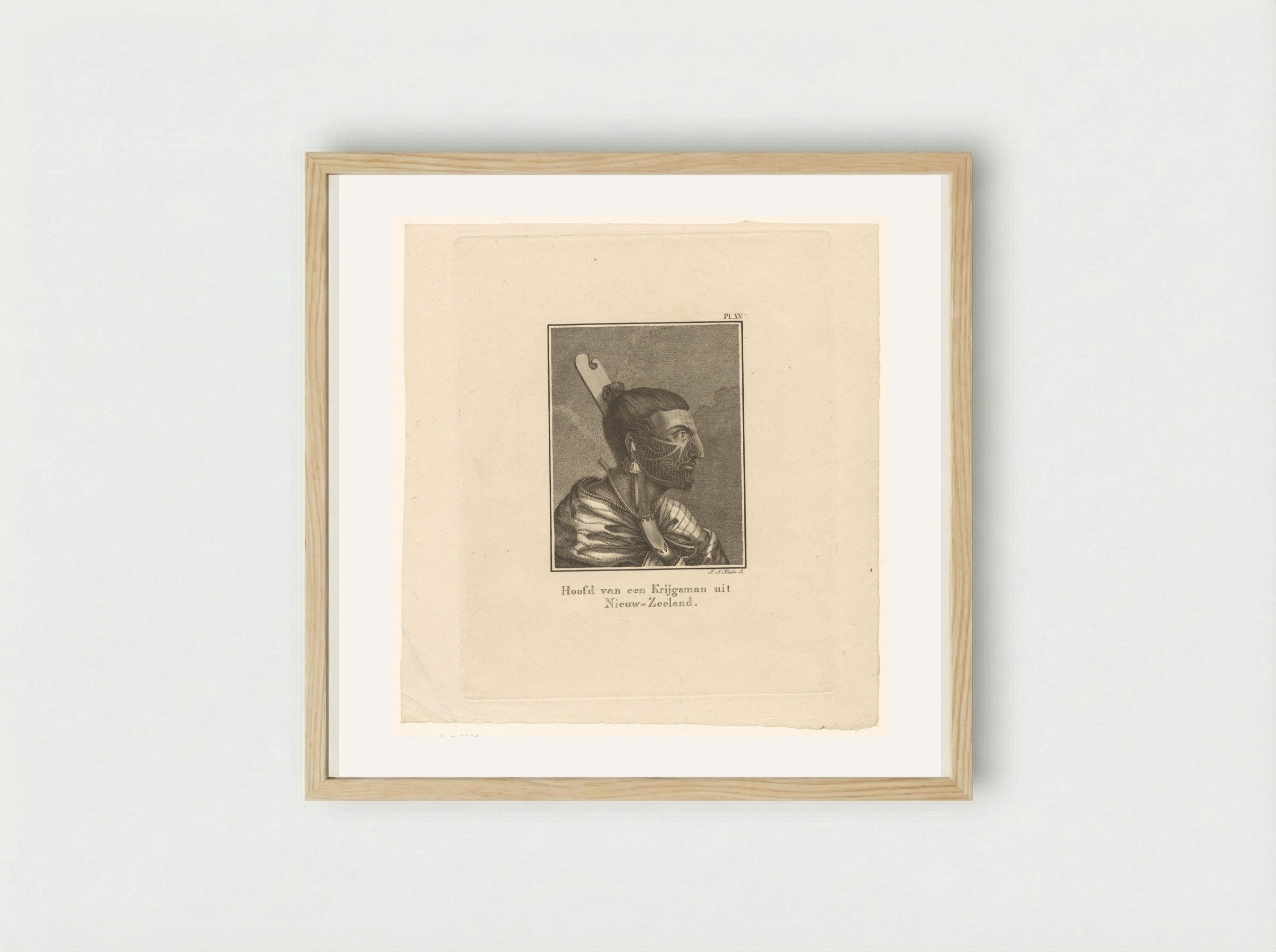 Hoofd van een Krijgsman uit Nieuw-Zeeland - Johann Sebastian Klauber - Framed Print Wood