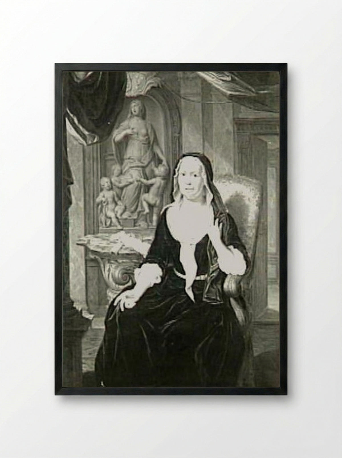 Hoofd van een elegante herderin met hoed - Hieronymus van der Mij - Framed Print Black