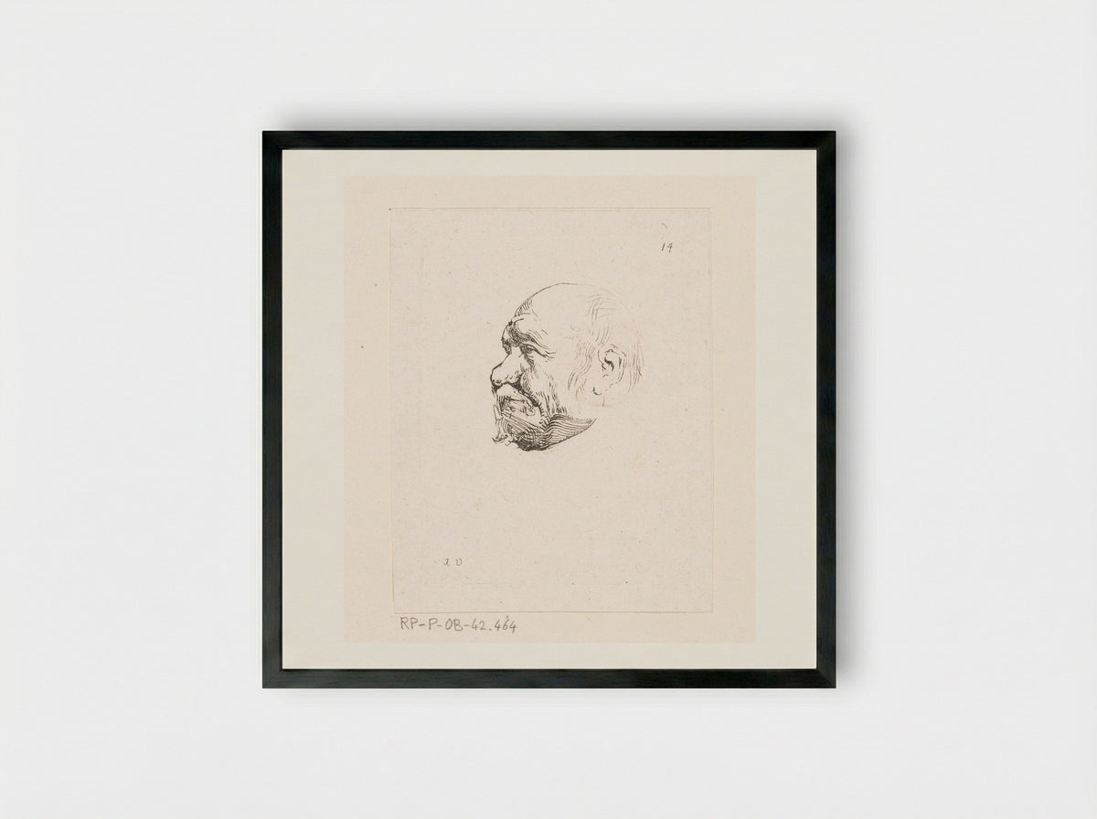 Hoofd van een kale man - Anne Claude Philippe de Tubières, comte de Caylus - Framed Print Black
