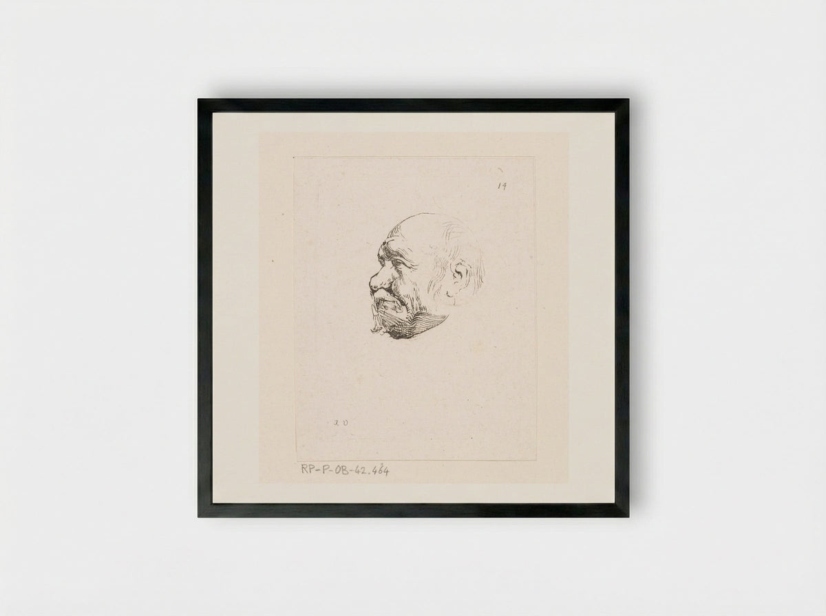 Hoofd van een kale man - Anne Claude Philippe de Tubières, comte de Caylus - Framed Print Black