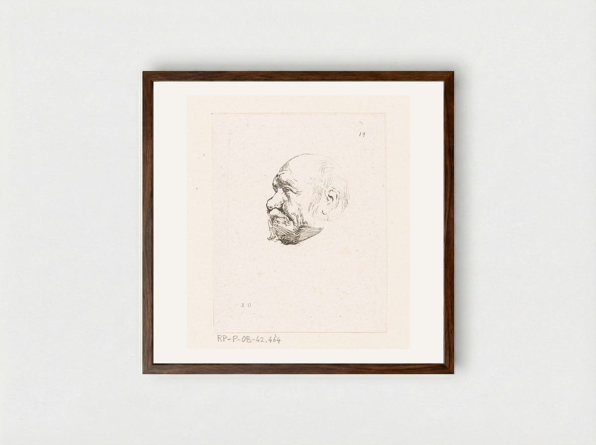 Hoofd van een kale man - Anne Claude Philippe de Tubières, comte de Caylus - Framed Print Dark Wood