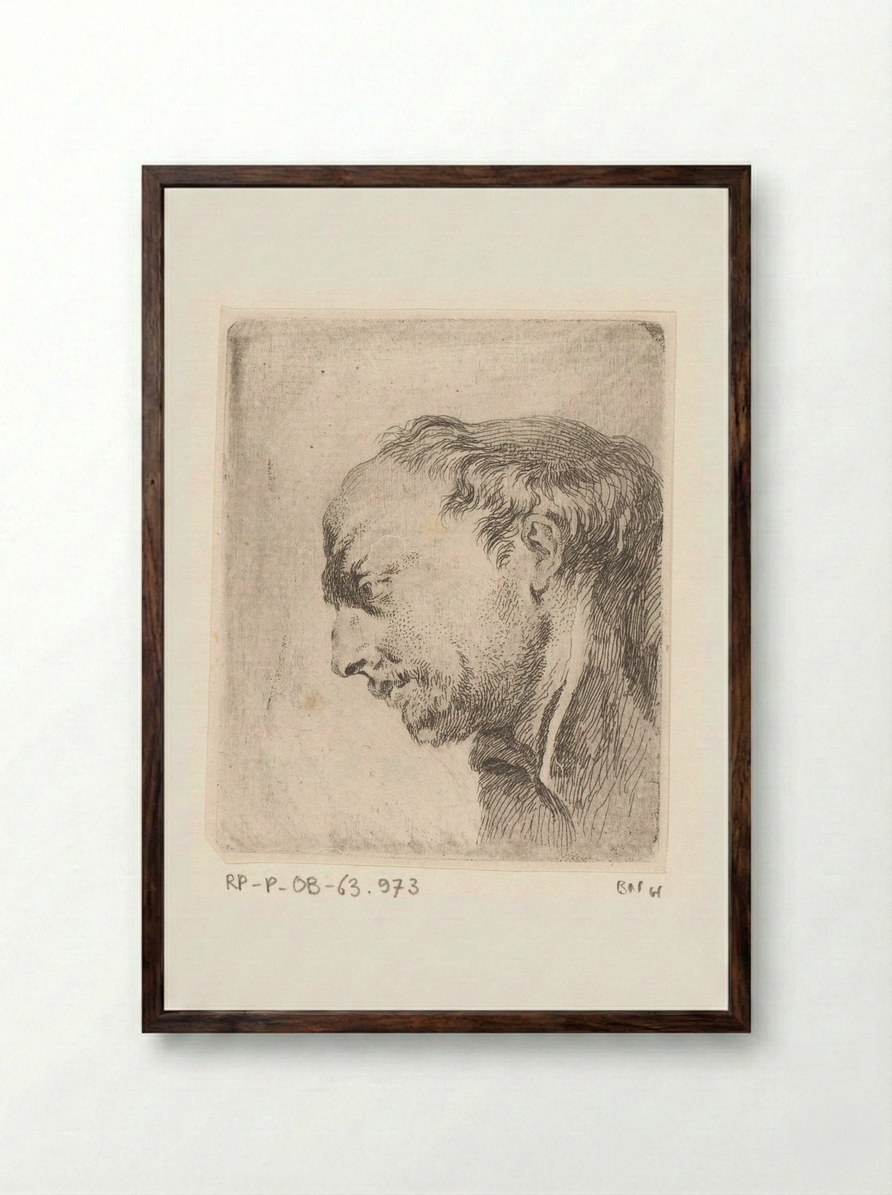 Hoofd van een kalende man - Jacques-Philippe Le Bas - Framed Print Dark Wood