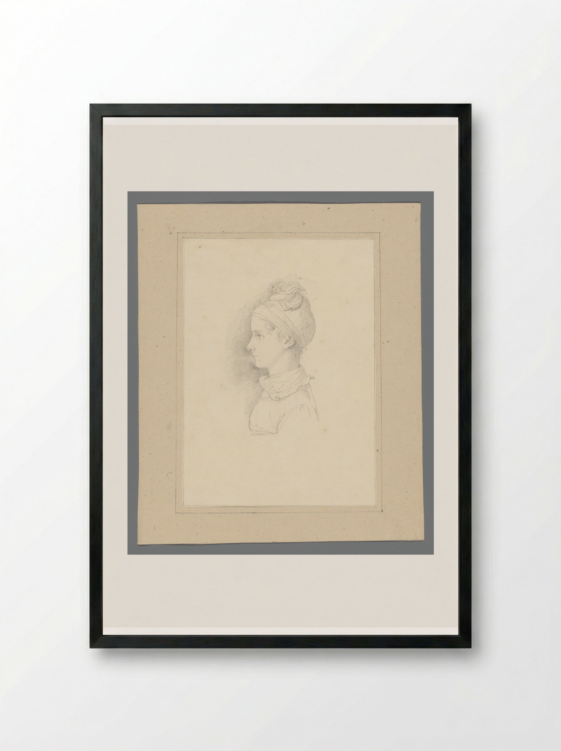 Hoofd van een meisje en profil naar links - David Pièrre Giottino Humbert de Superville - Framed Print Black