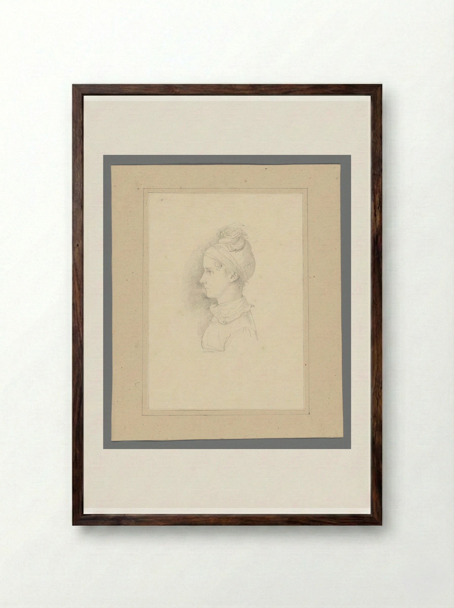Hoofd van een meisje en profil naar links - David Pièrre Giottino Humbert de Superville - Framed Print Dark Wood