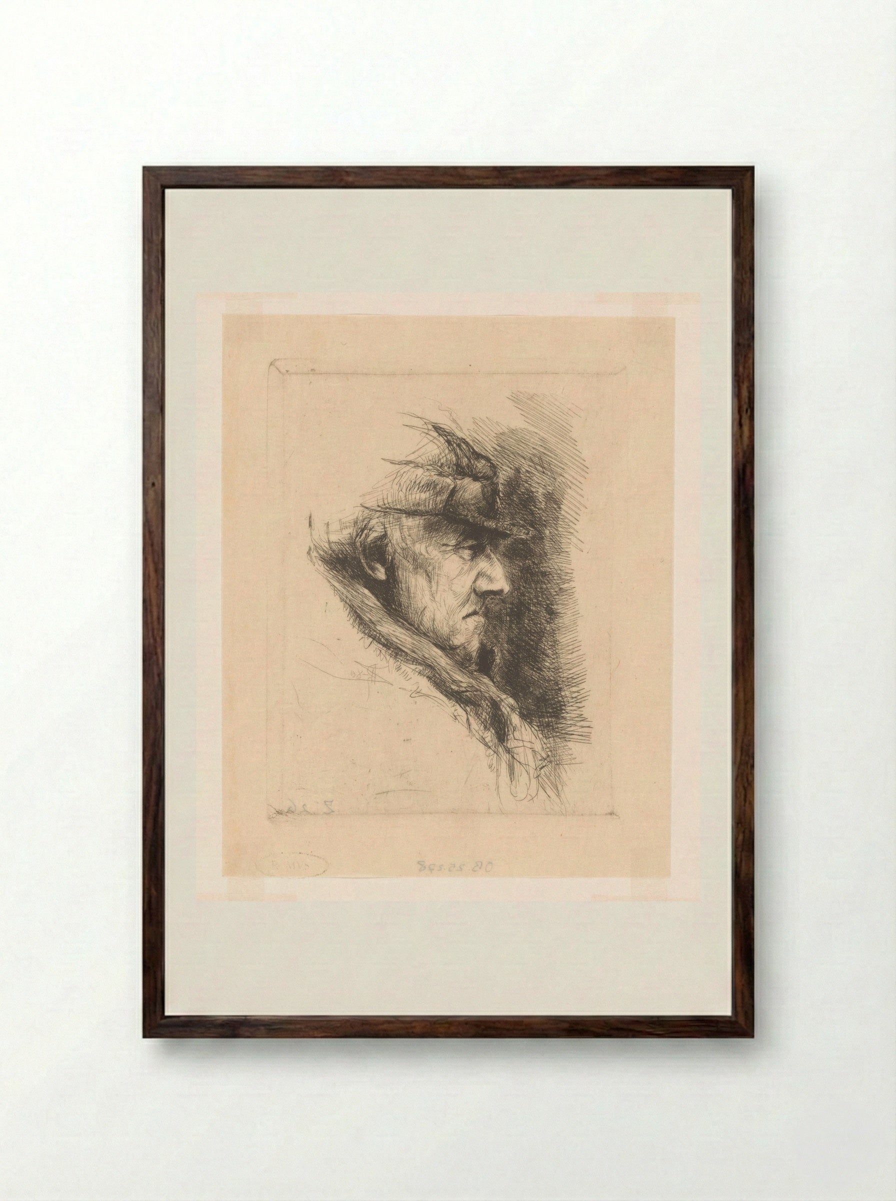 Hoofd van een oude man met pet - Philip Zilcken - Framed Print Dark Wood