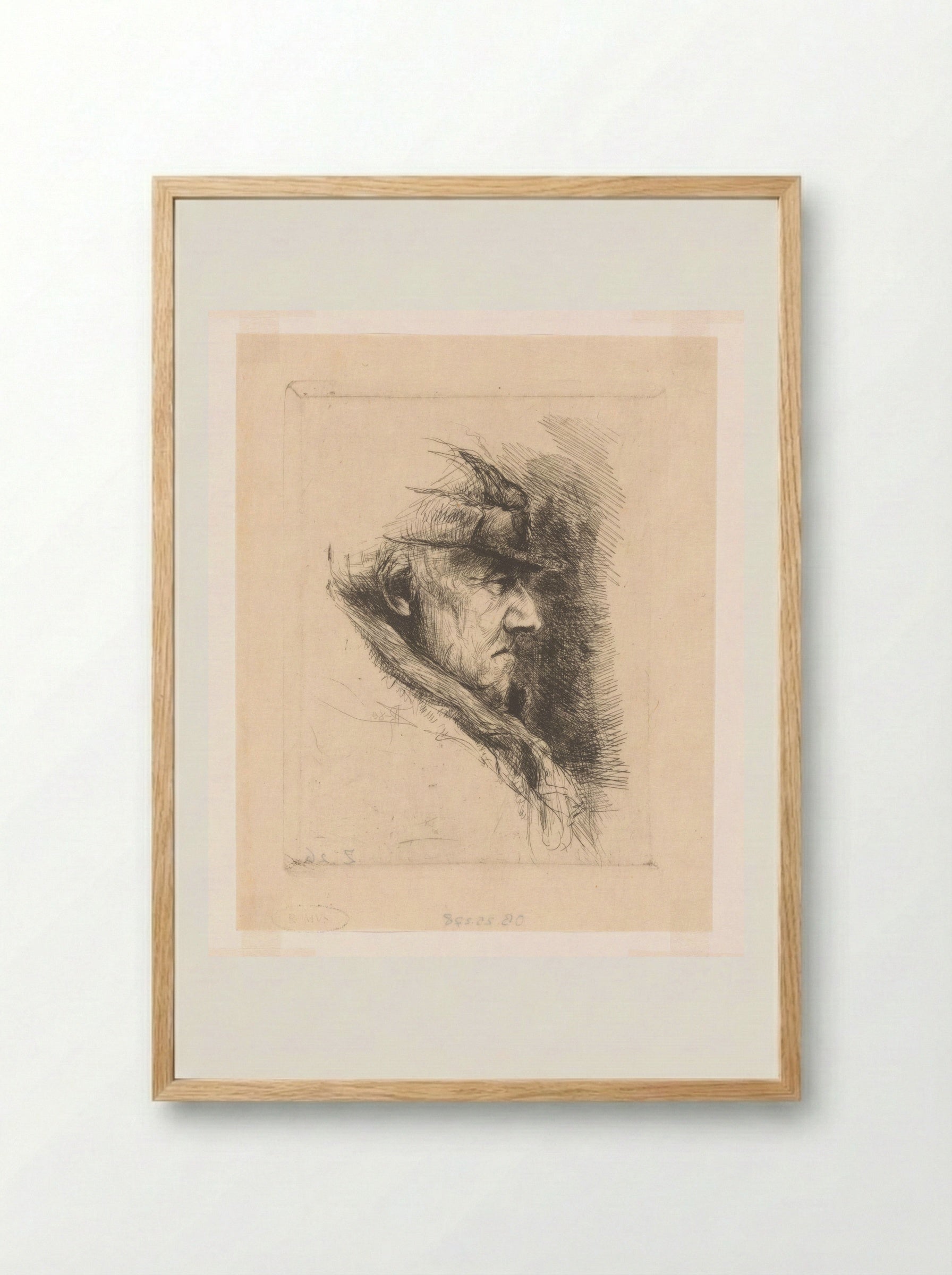 Hoofd van een oude man met pet - Philip Zilcken - Framed Print Wood