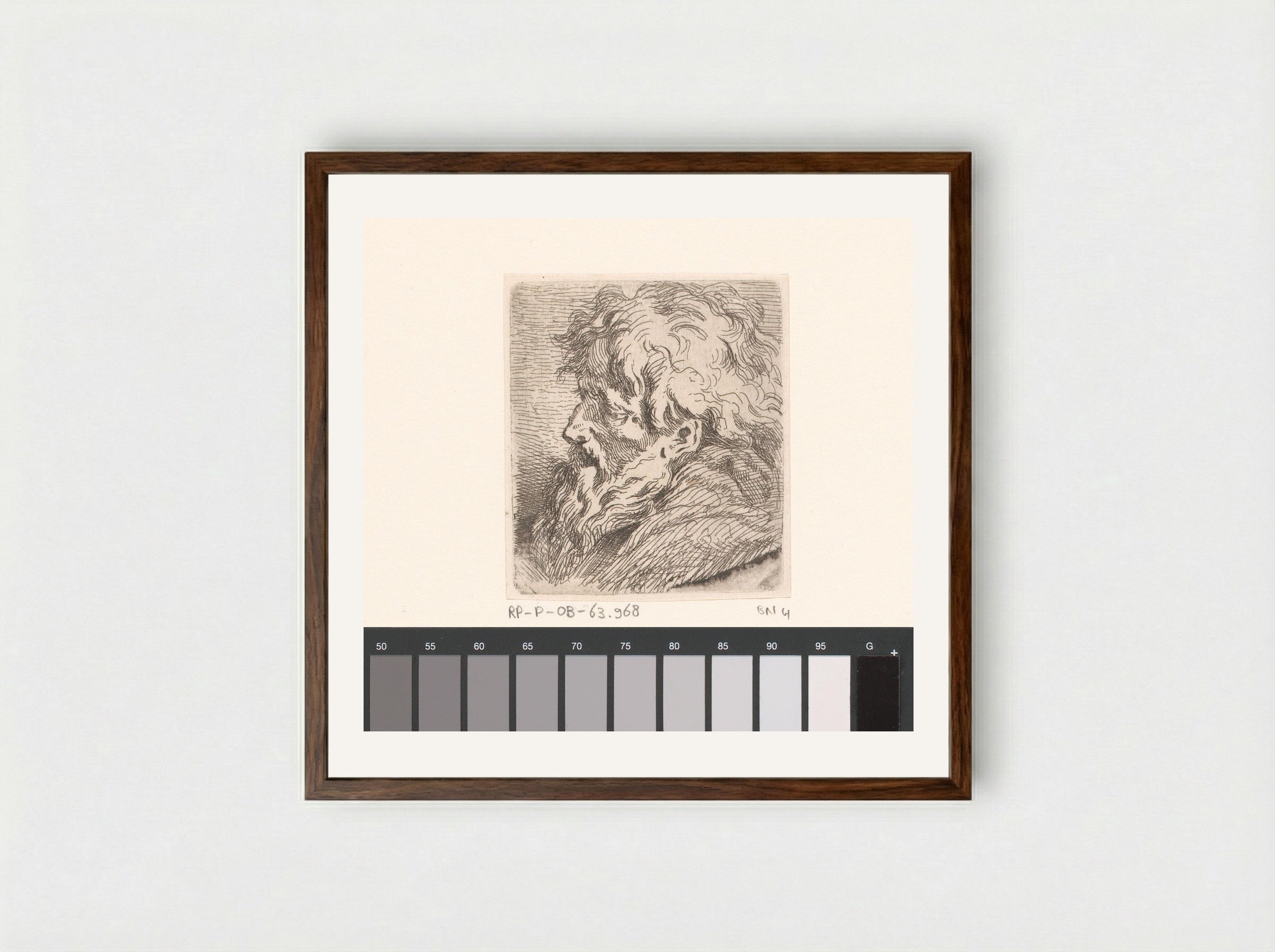 Hoofd van een oudere man met baard - Jacques-Philippe Le Bas - Framed Print Dark Wood