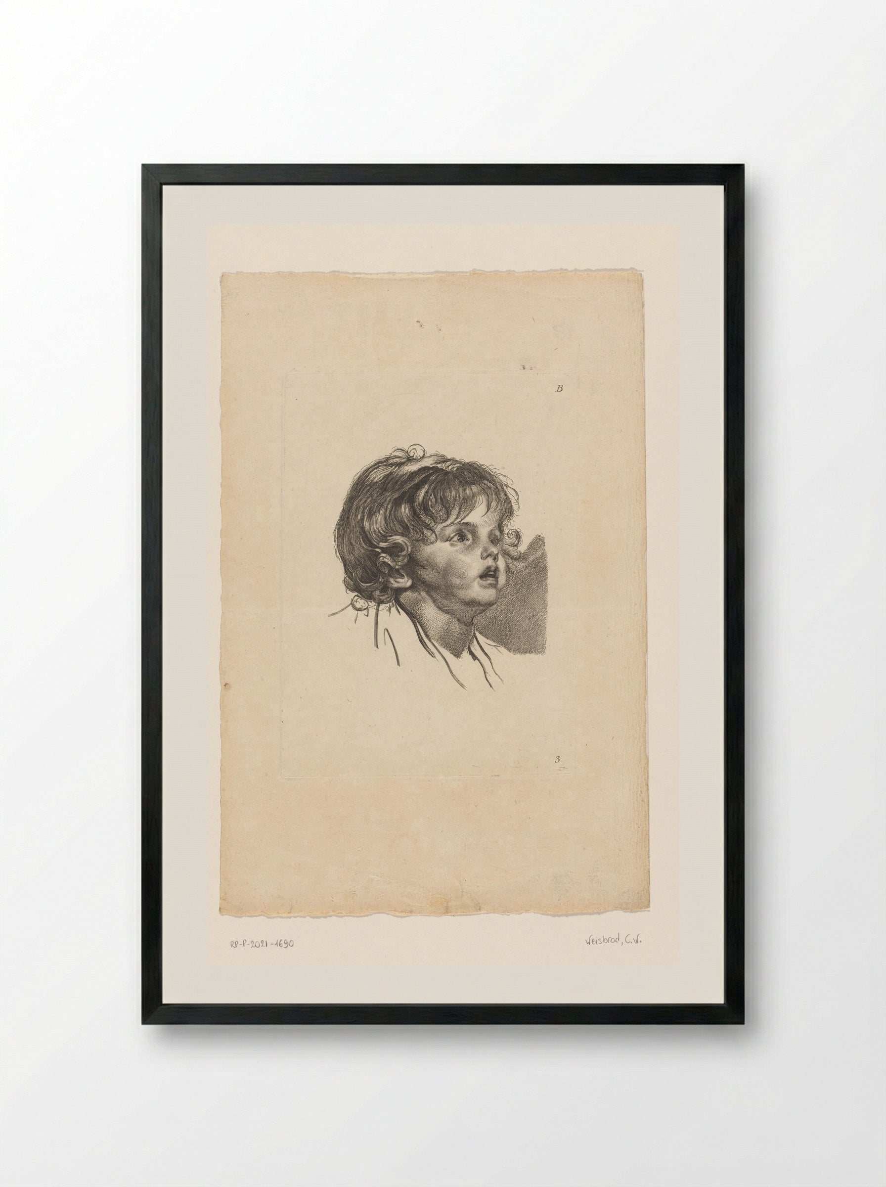 Hoofd van een peuter, omhoog kijkend - Carl Wilhelm Weisbrod - Framed Print Black