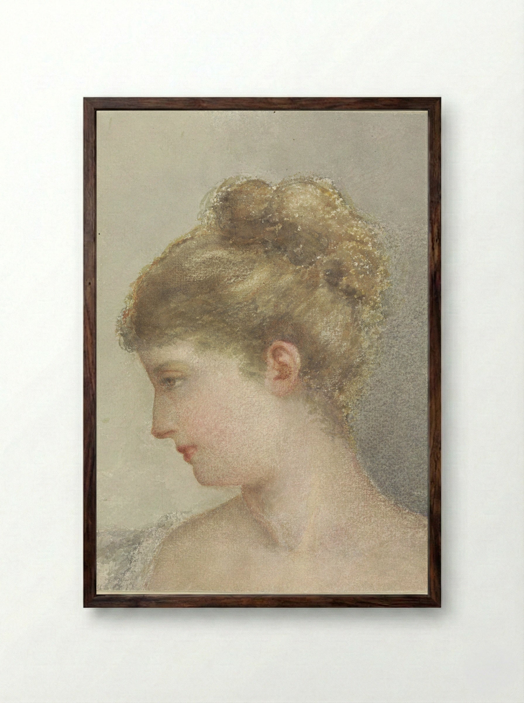 Hoofd van een vrouw, en profil naar links - Albert Martin - Framed Print Dark Wood