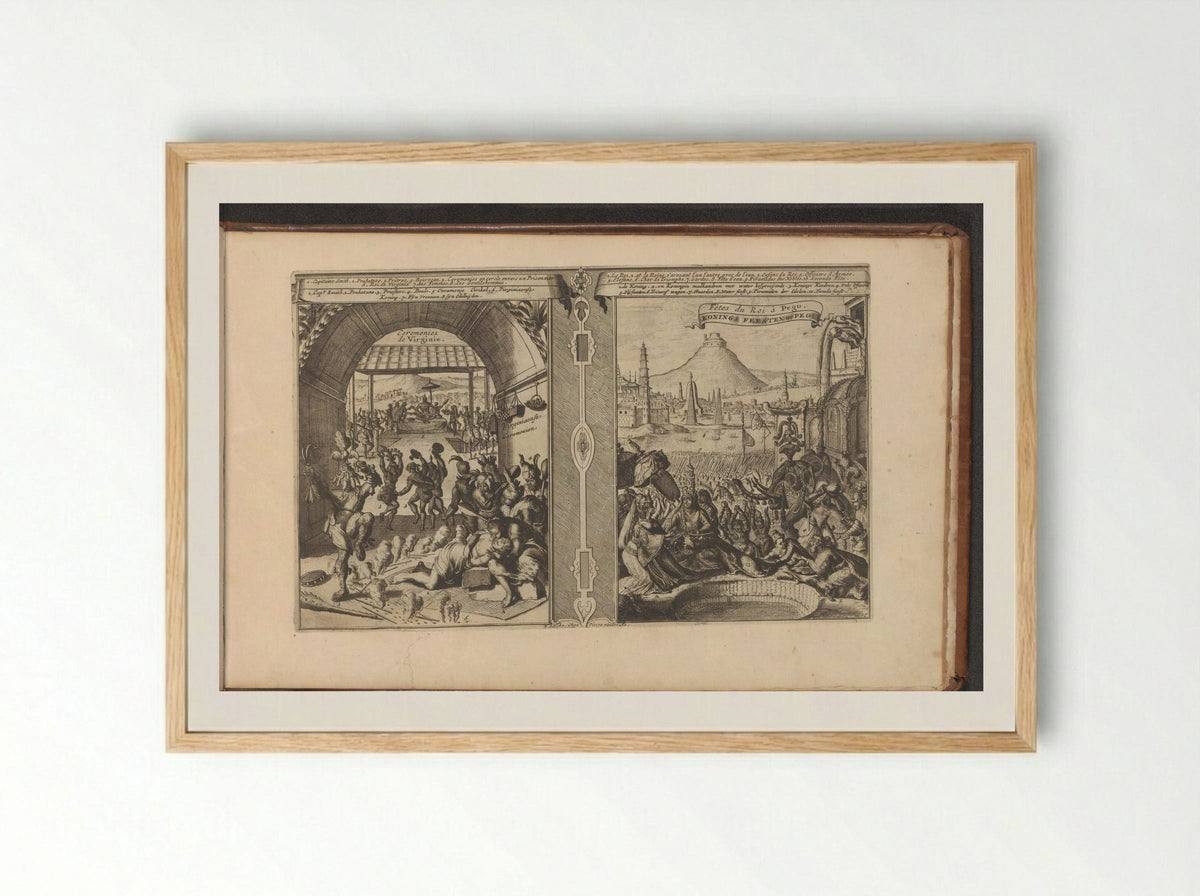 Hoofdman Smith bij de Virginianen; Koninklijk feest in Pegu - Romeyn de Hooghe - Framed Print Wood