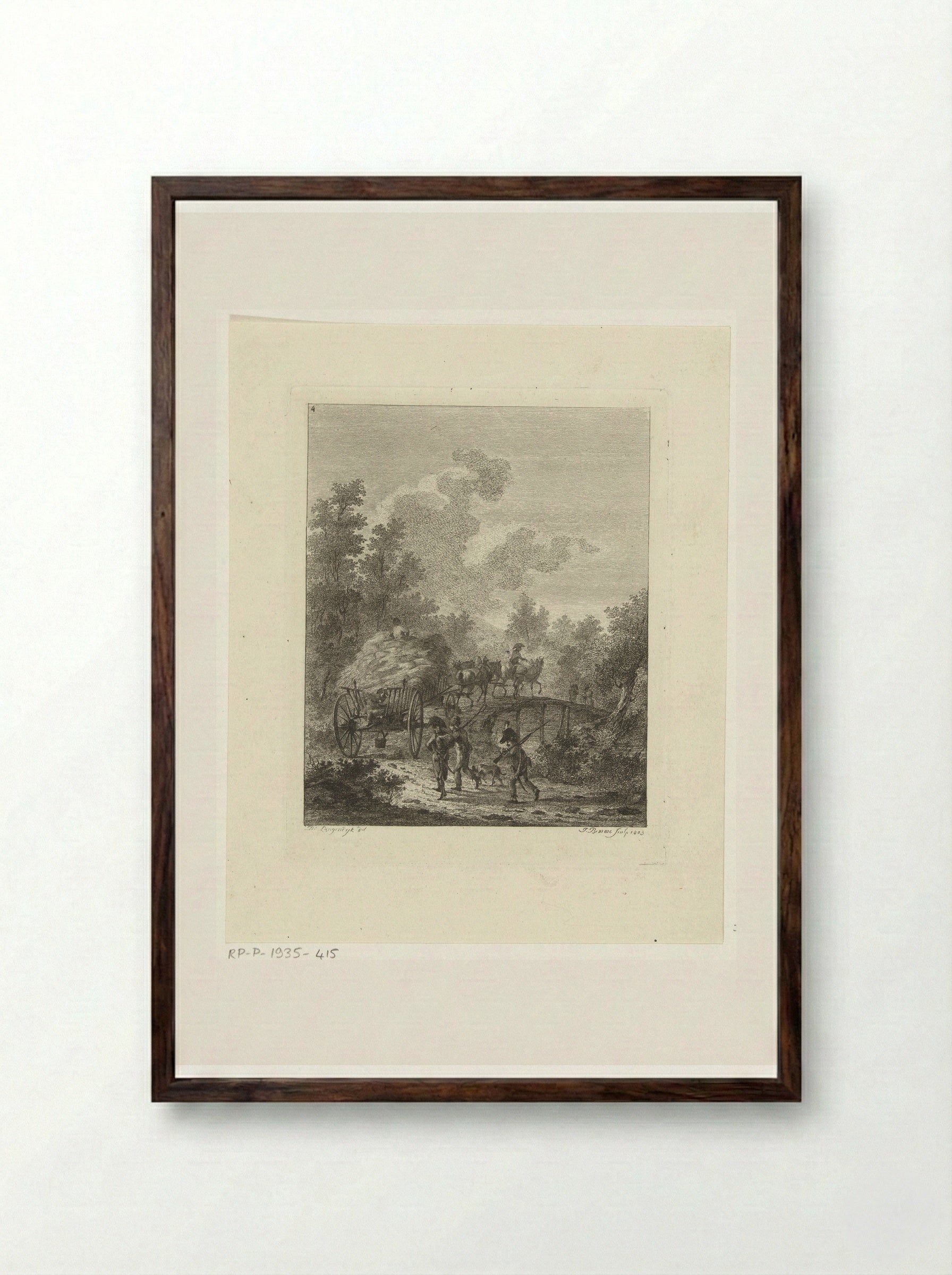 Hooiwagen die over een brug rijdt - Joannes Bemme - Framed Print Dark Wood