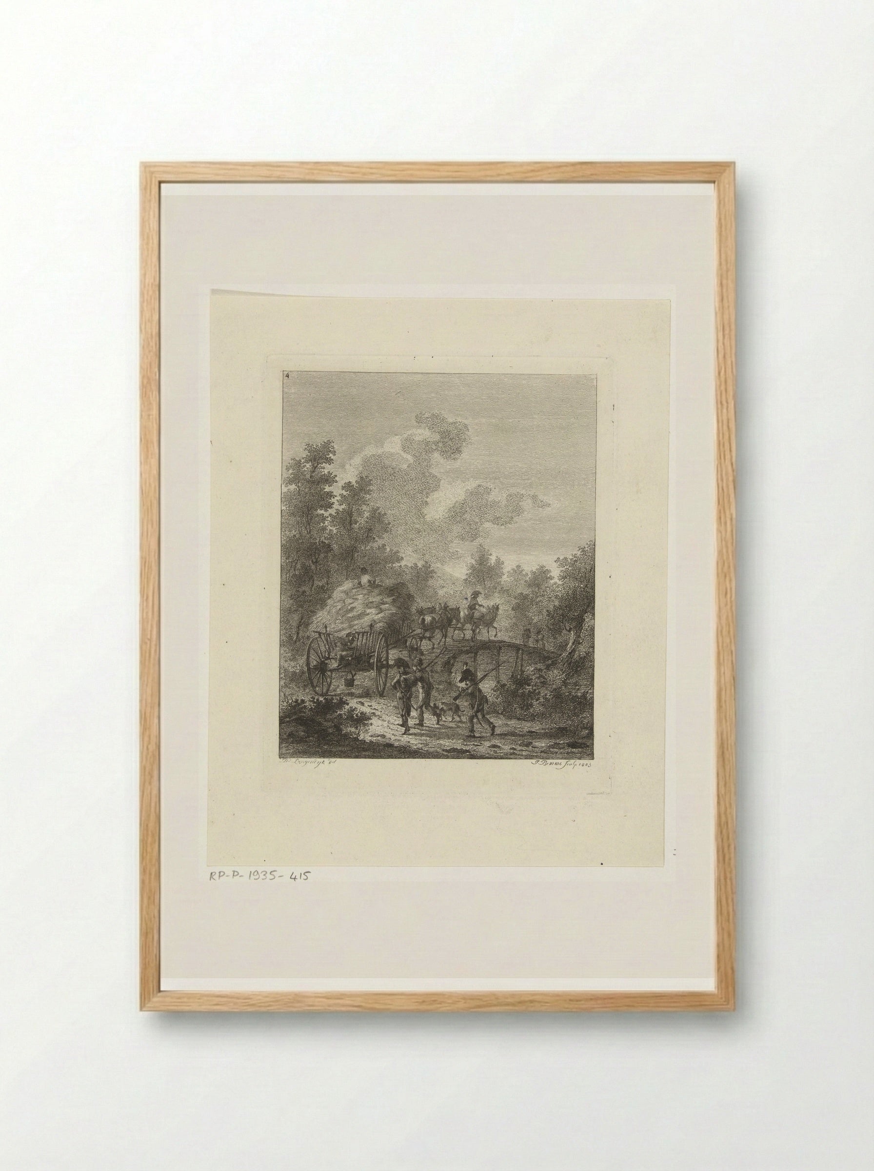 Hooiwagen die over een brug rijdt - Joannes Bemme - Framed Print Wood