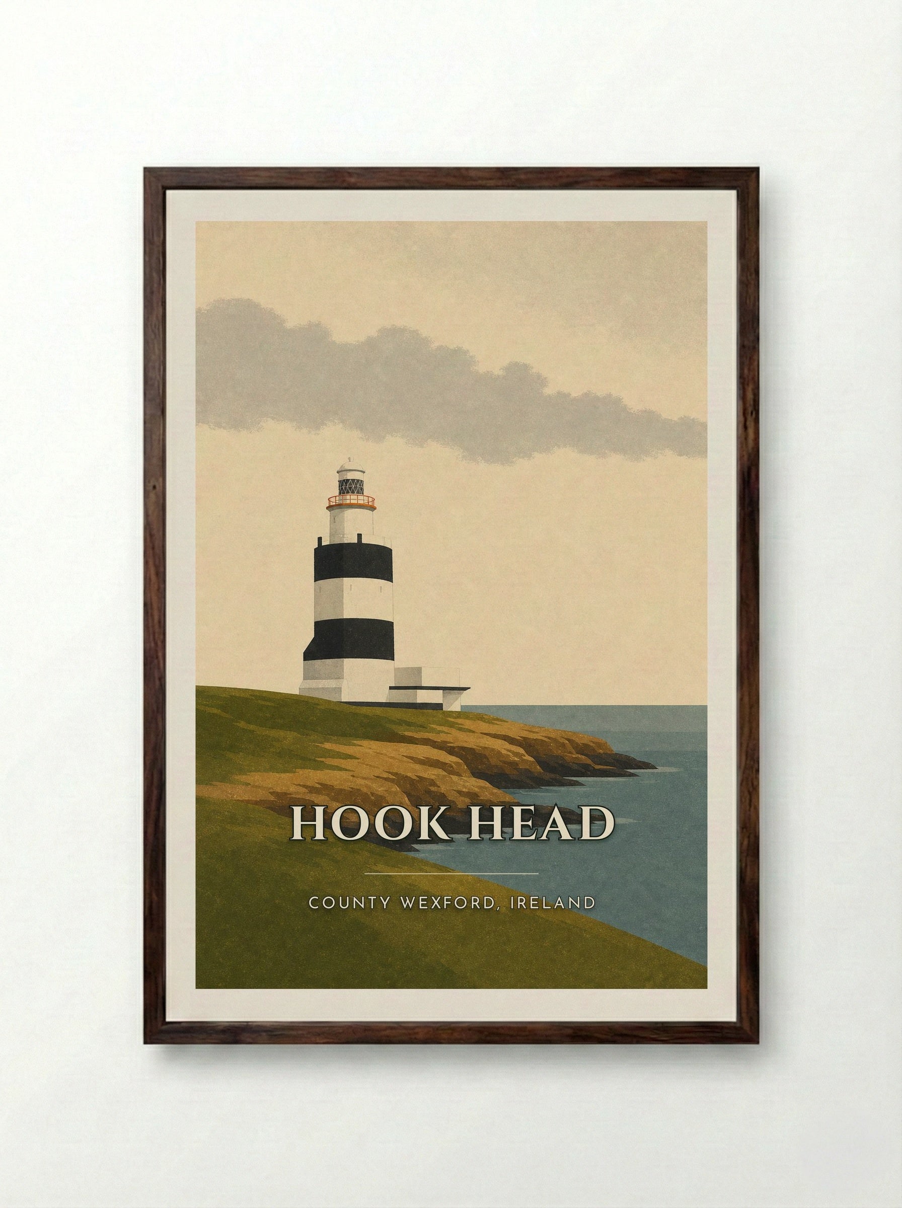 Hook Head Travel Poster Artwork - Framed Print Dark Wood