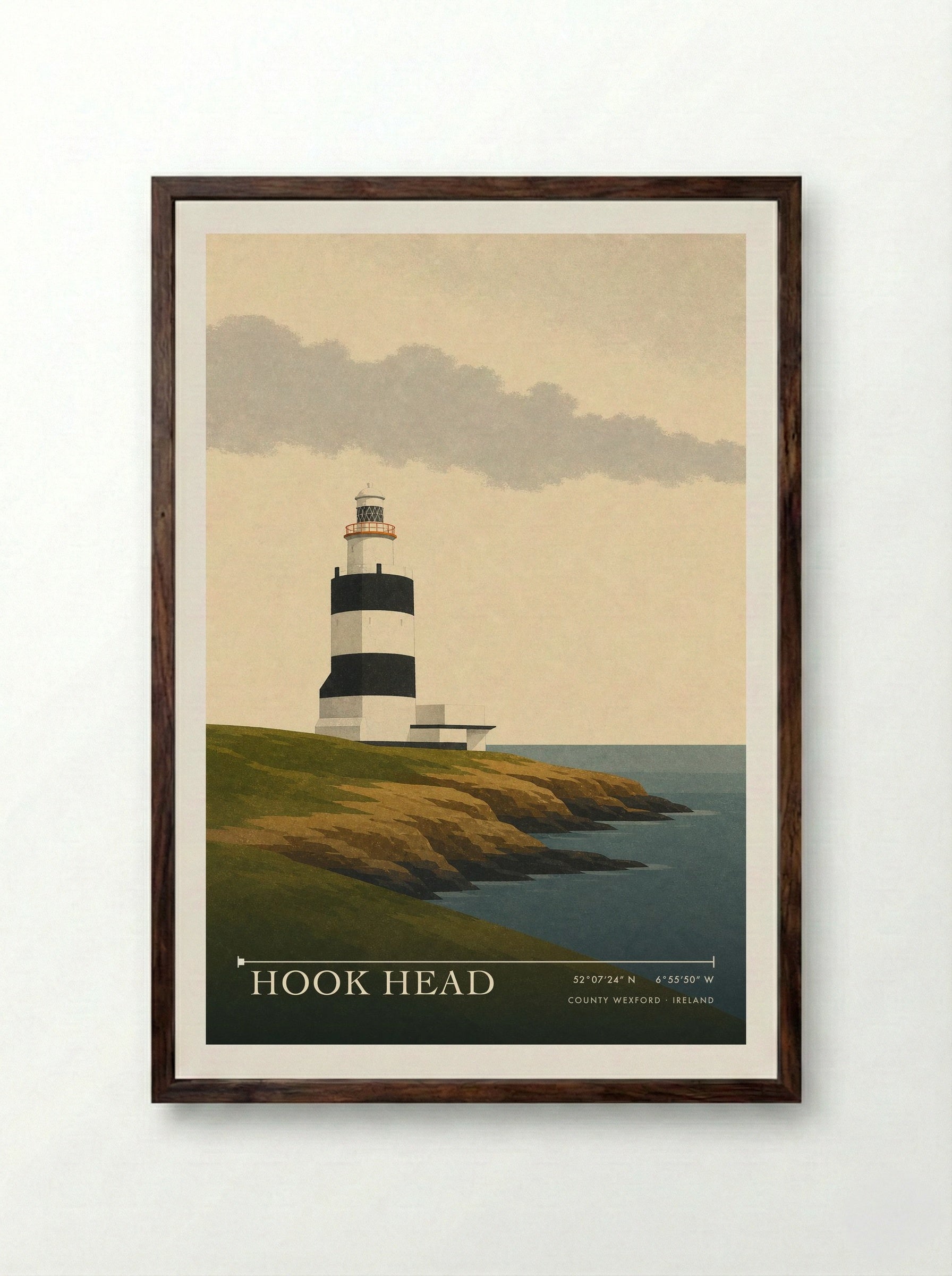 Hook Head Travel Poster Artwork - Framed Print Dark Wood
