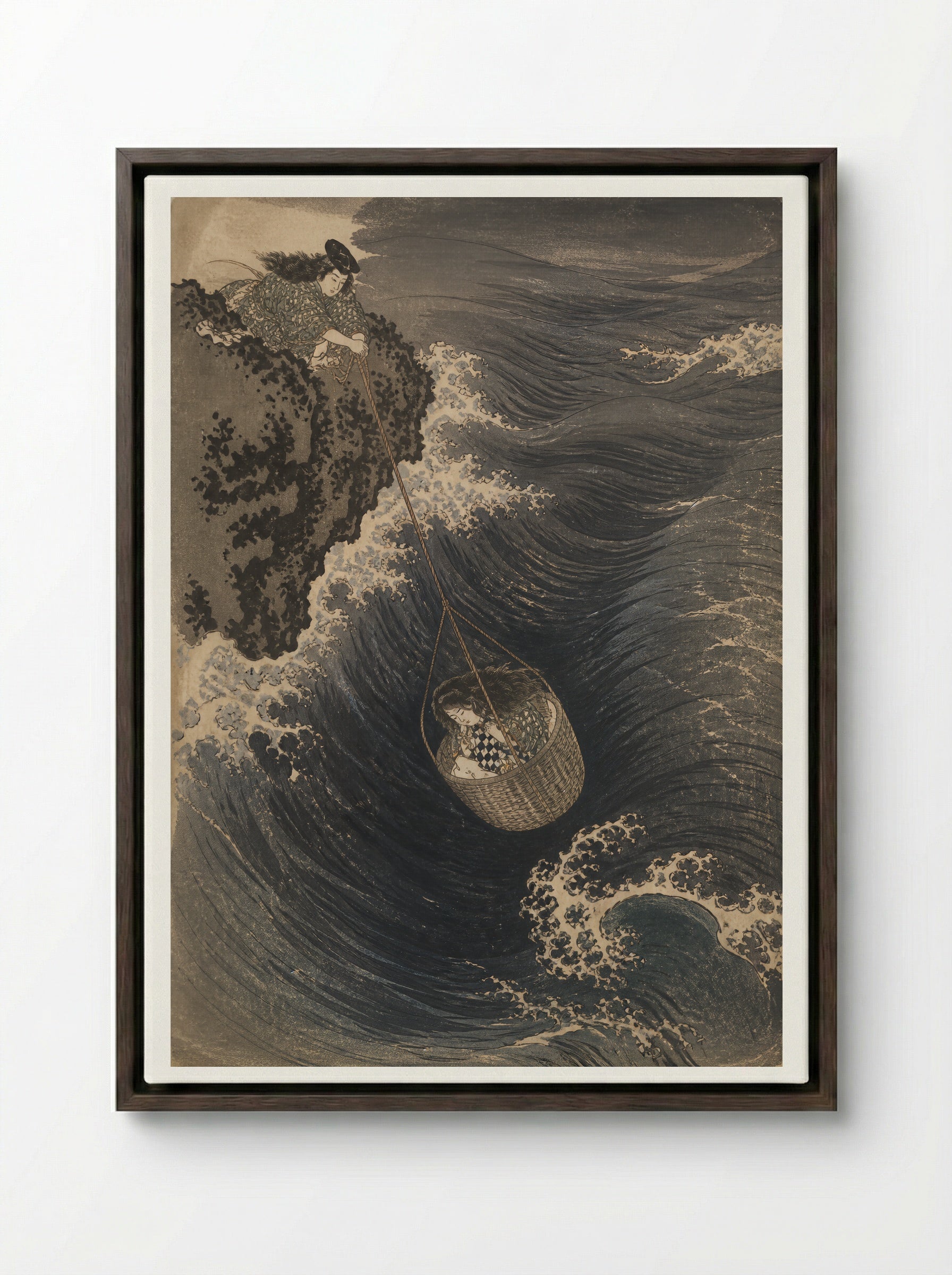 Hoori at the Sea Palace: The Hook Is Lost - Framed Canvas Dark Wood