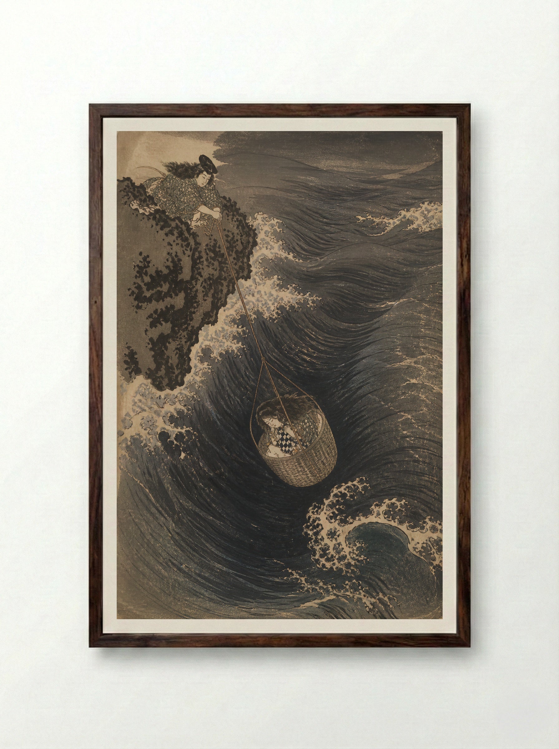 Hoori at the Sea Palace: The Hook Is Lost - Framed Print Dark Wood