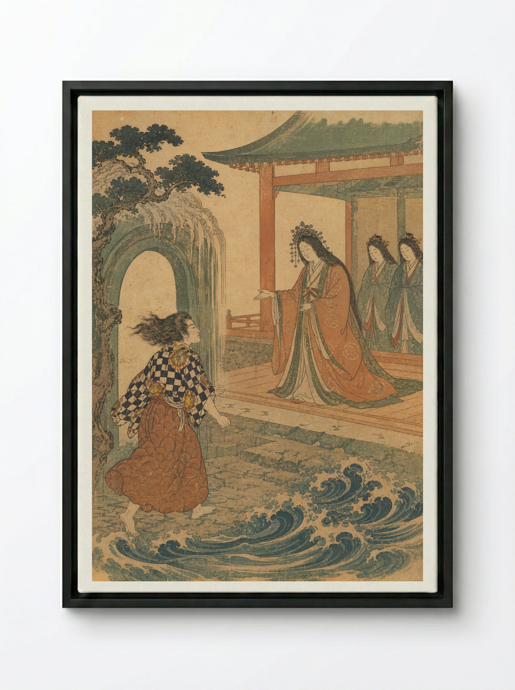 Hoori at the Sea Palace: The Palace Receives Him - Framed Canvas Black