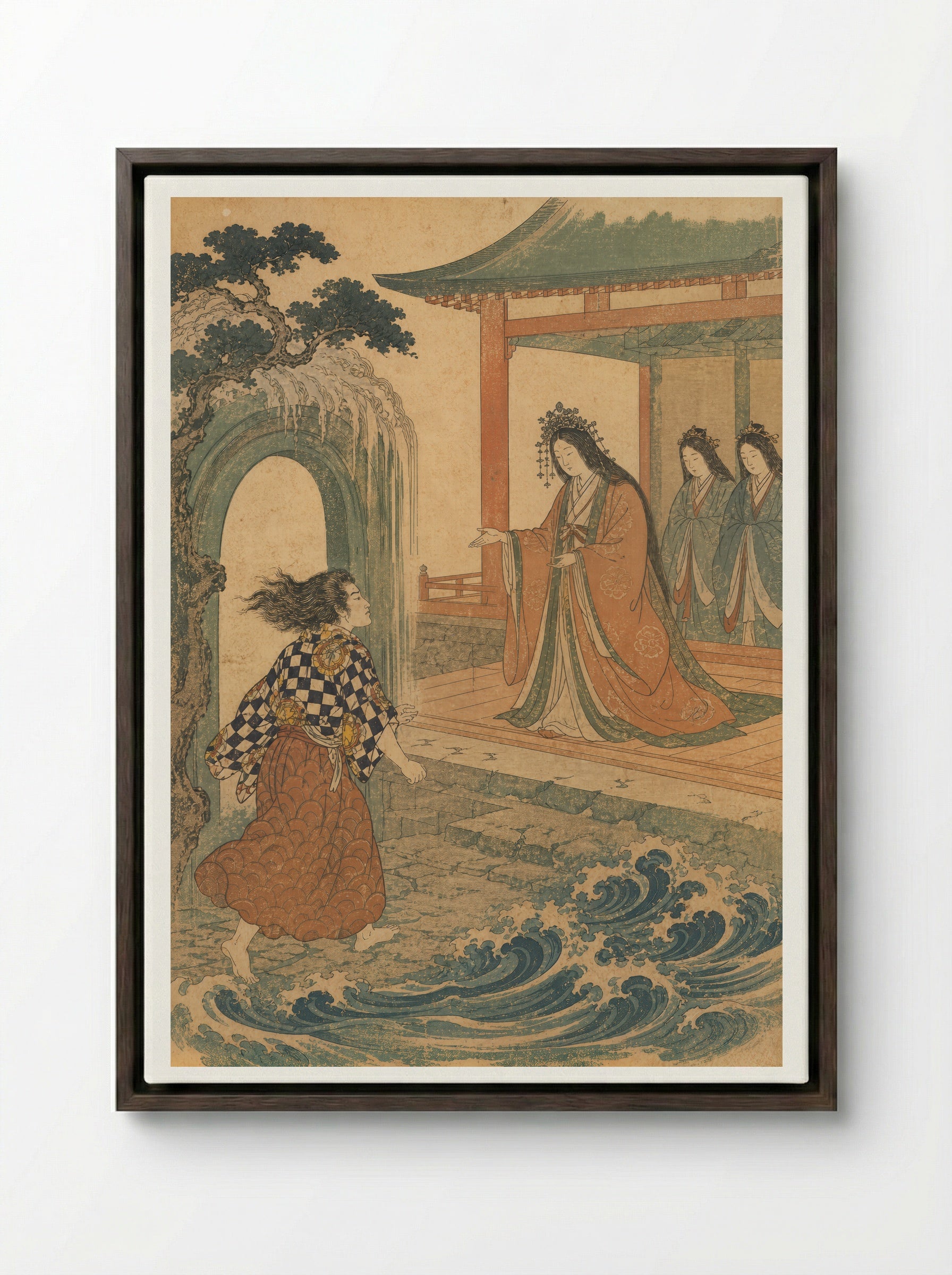 Hoori at the Sea Palace: The Palace Receives Him - Framed Canvas Dark Wood