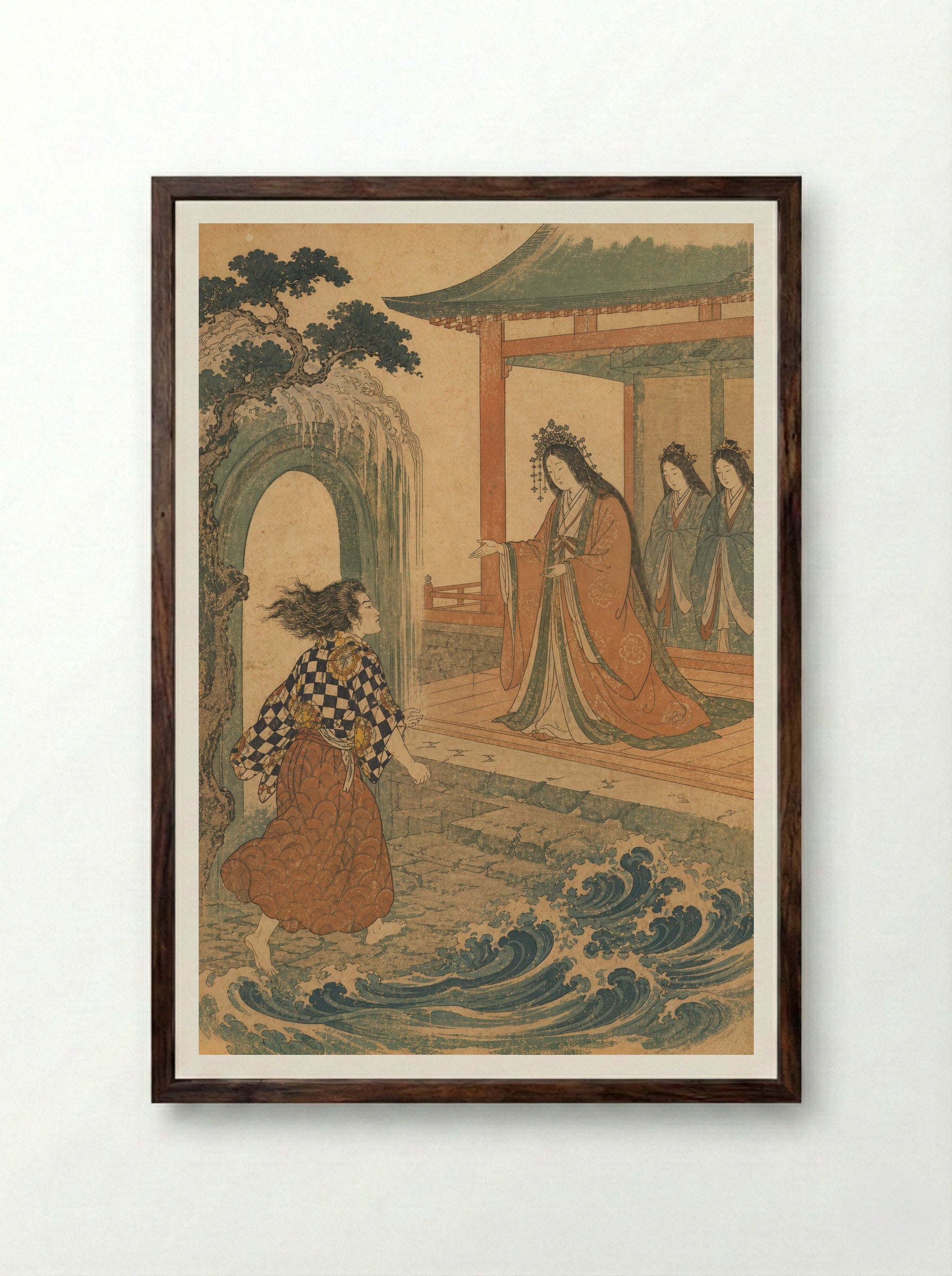 Hoori at the Sea Palace: The Palace Receives Him - Framed Print Dark Wood