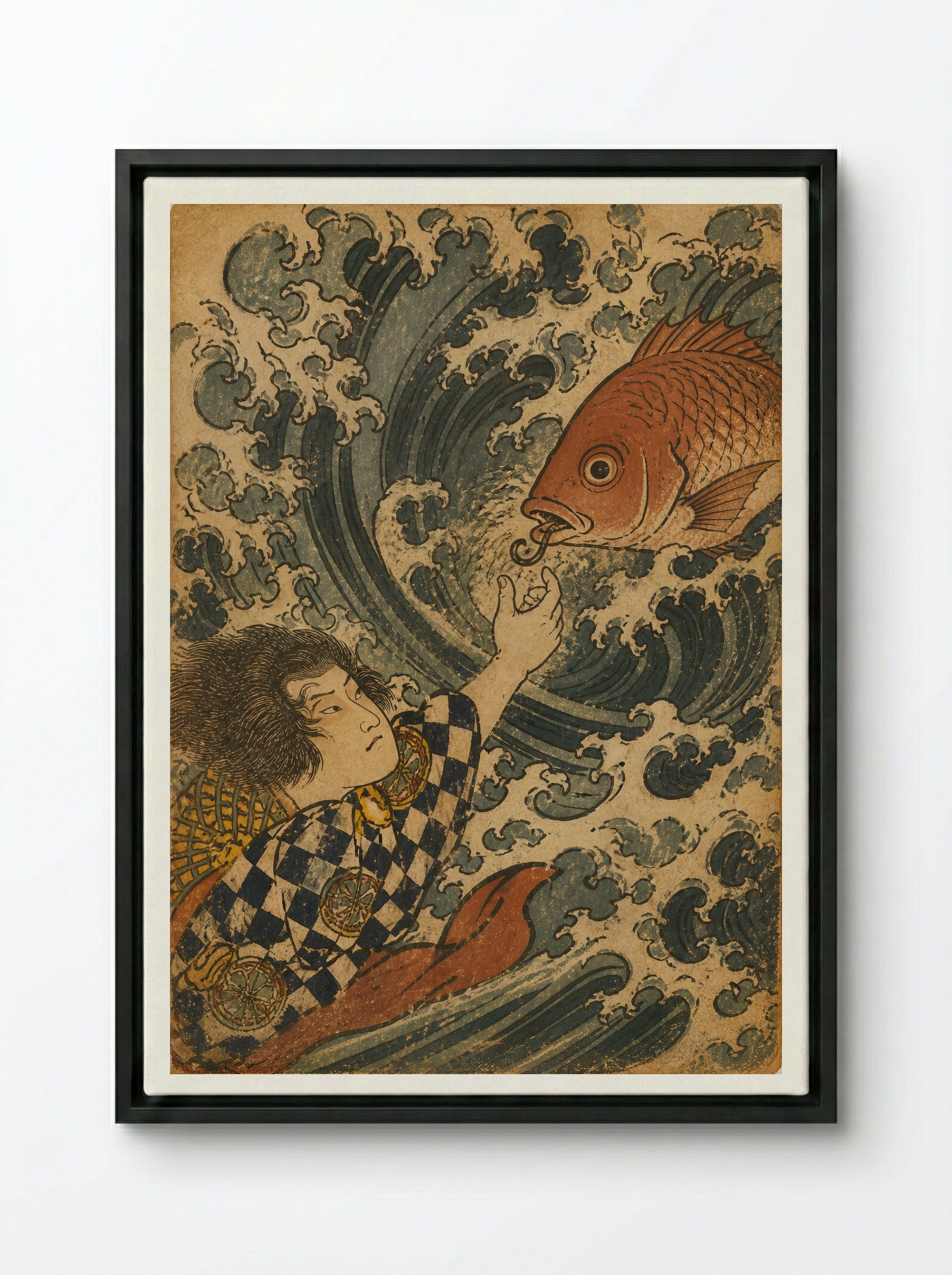 Hoori at the Sea Palace: The Red Tai Returns the Hook - Framed Canvas Black