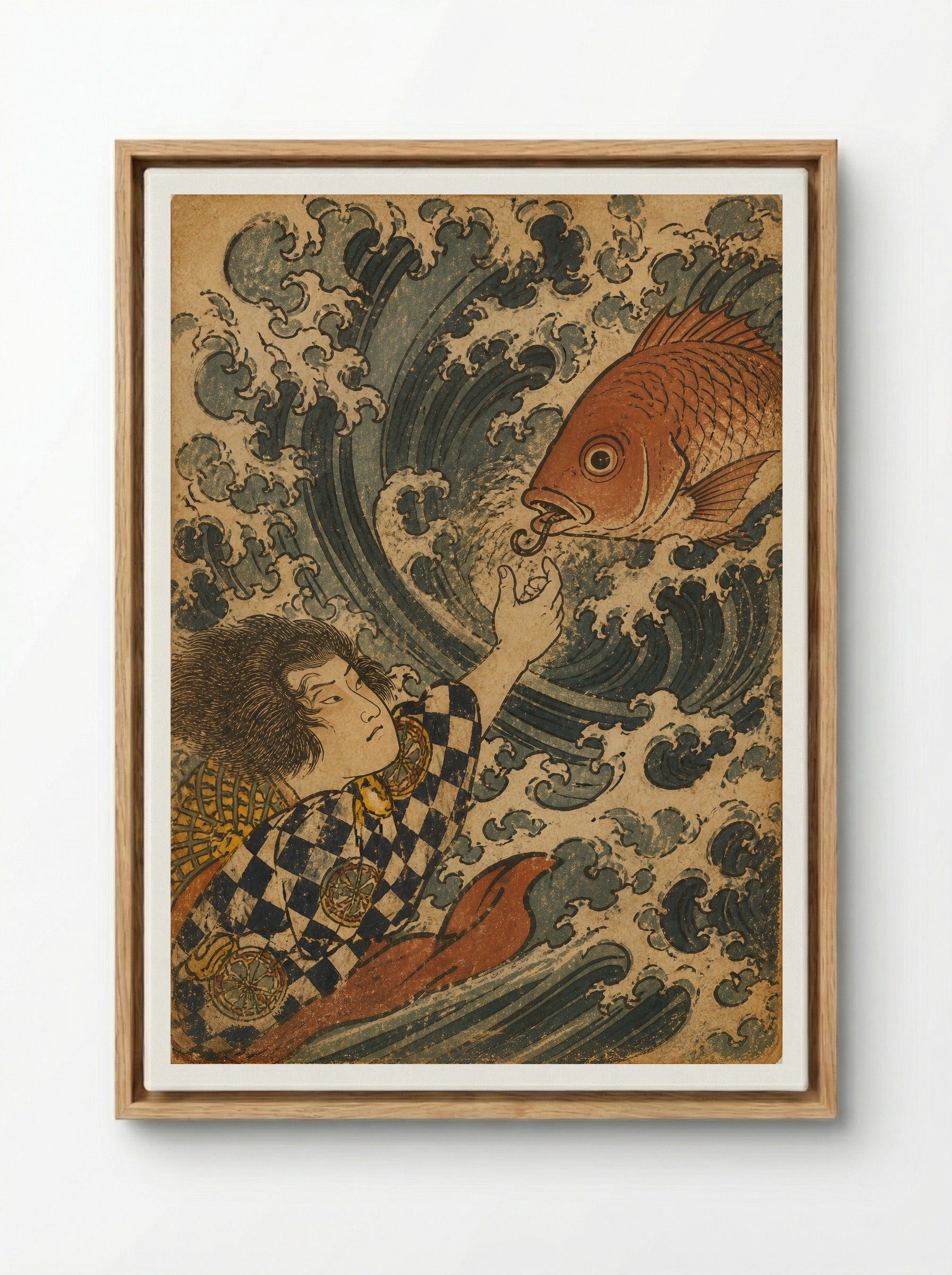 Hoori at the Sea Palace: The Red Tai Returns the Hook - Framed Canvas Wood