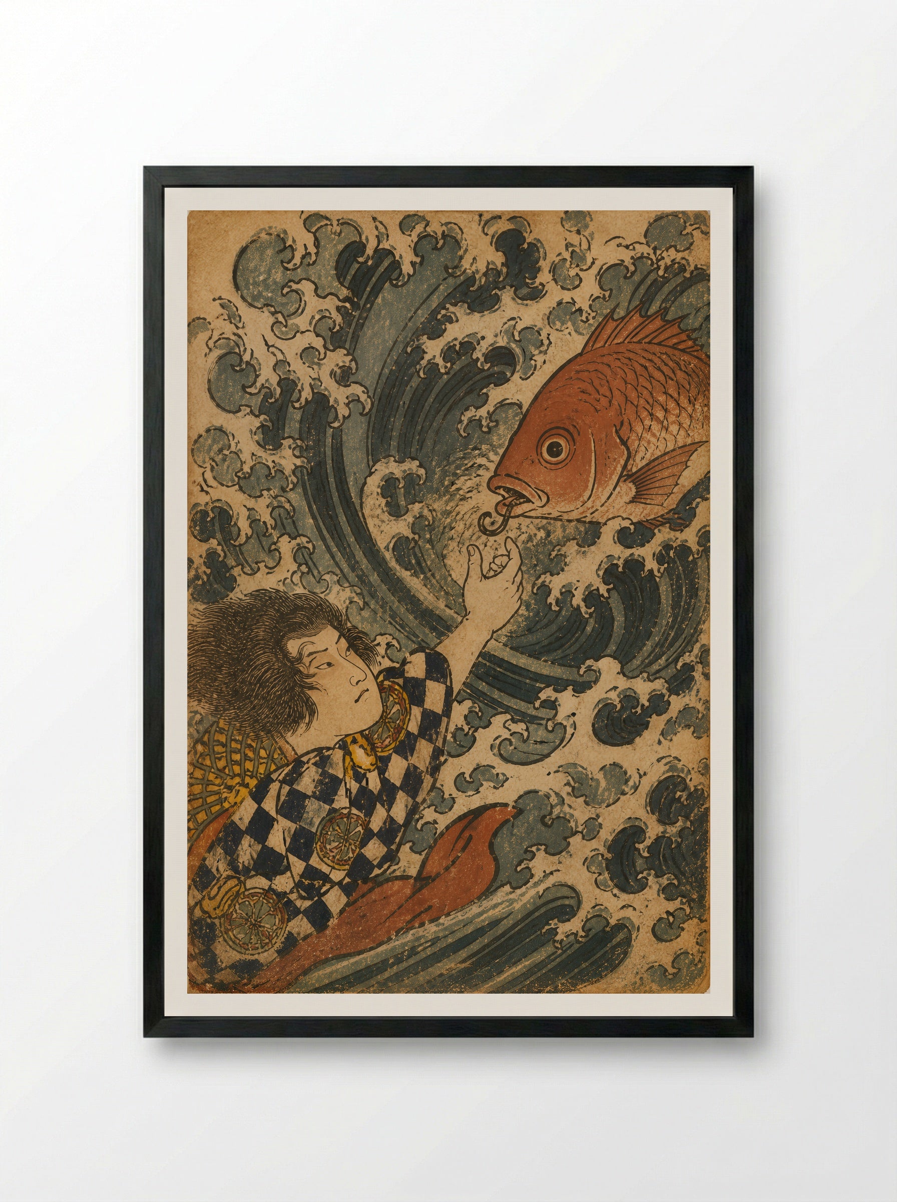 Hoori at the Sea Palace: The Red Tai Returns the Hook - Framed Print Black