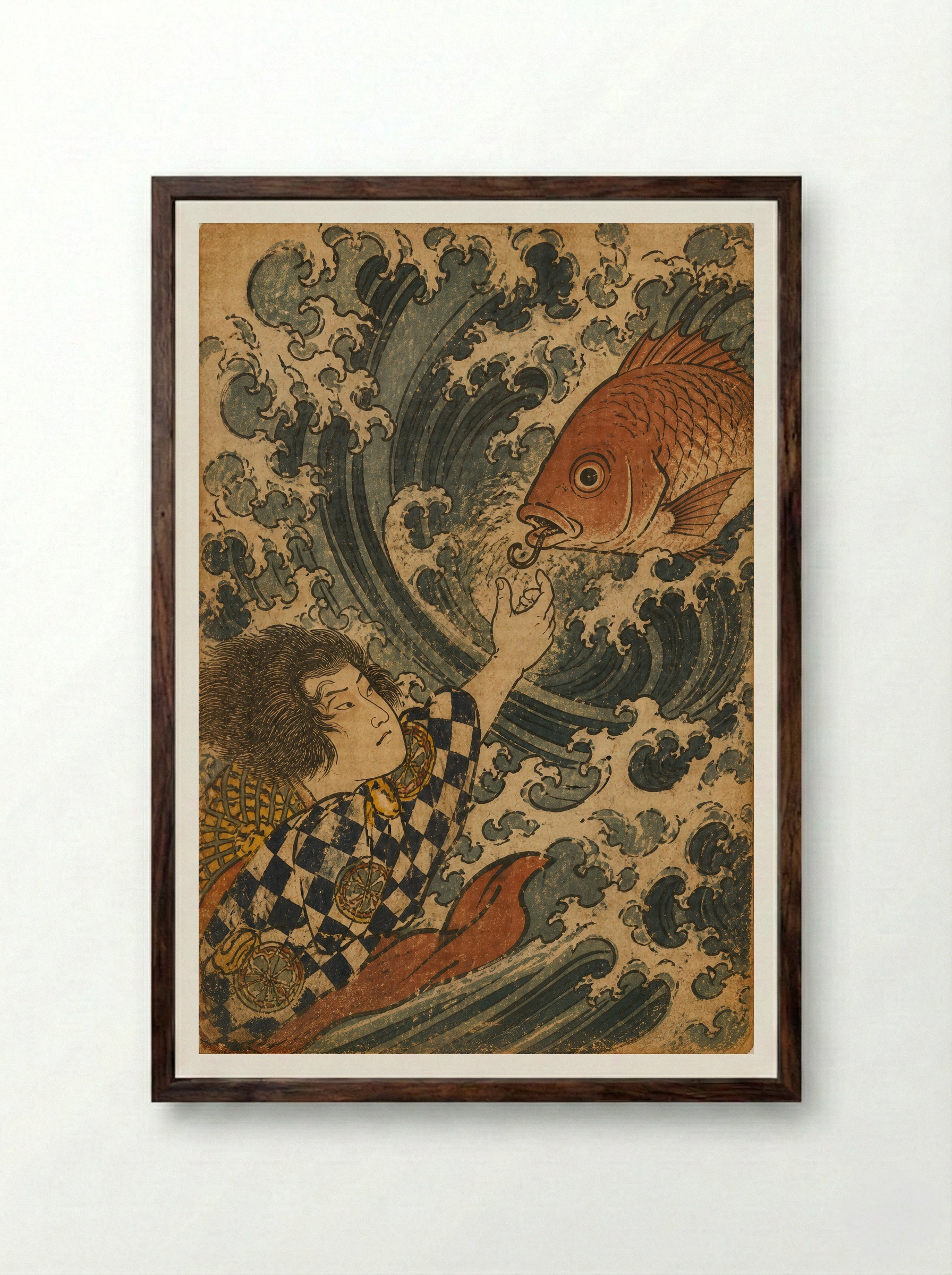 Hoori at the Sea Palace: The Red Tai Returns the Hook - Framed Print Dark Wood