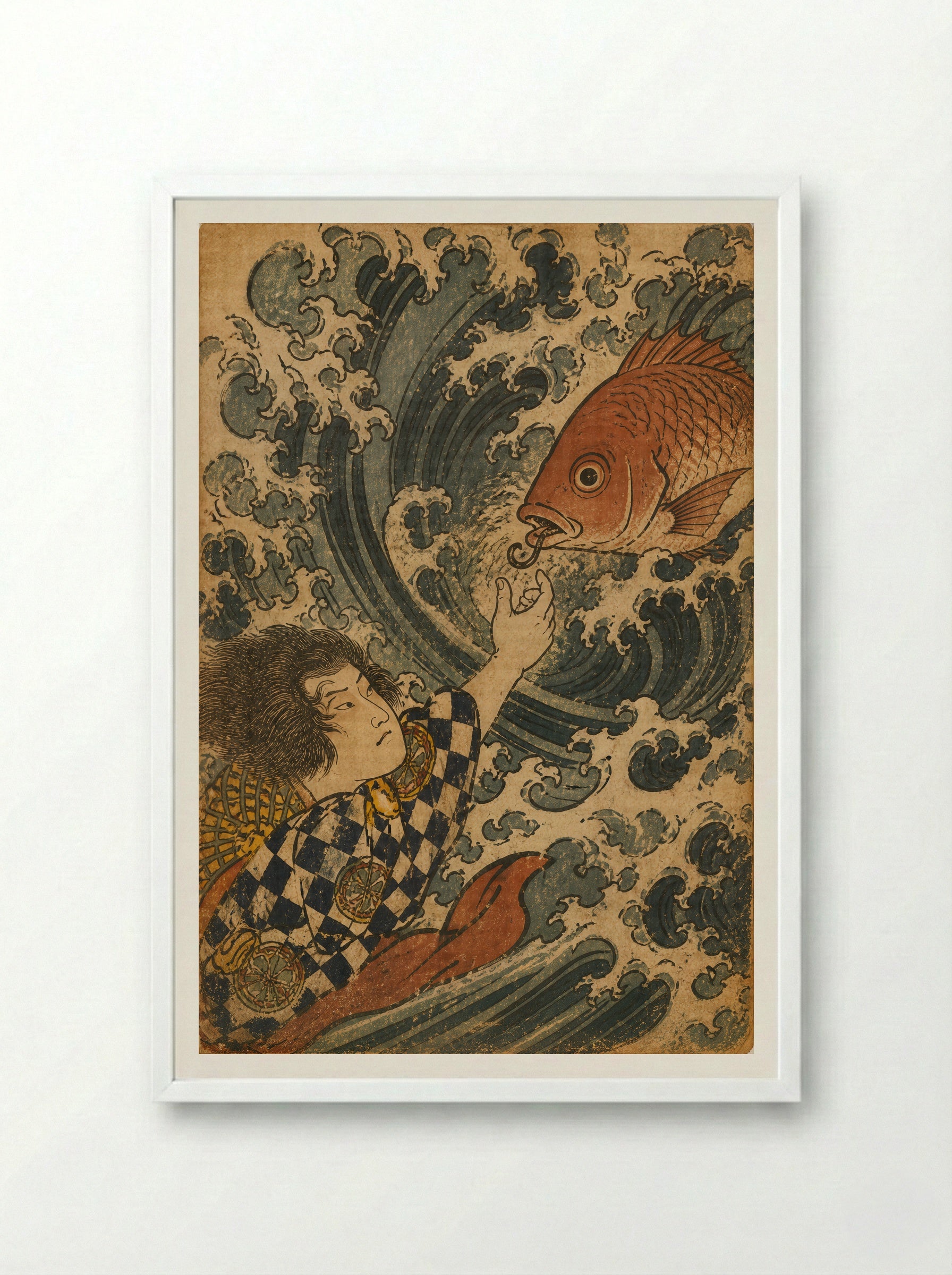 Hoori at the Sea Palace: The Red Tai Returns the Hook - Framed Print White
